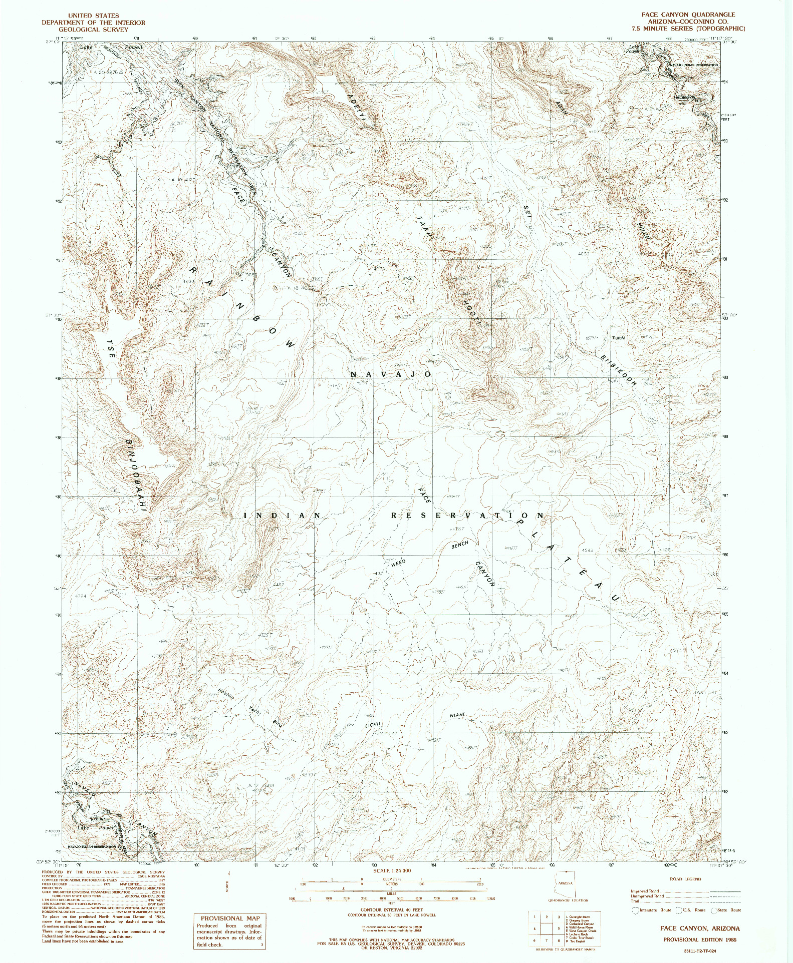 USGS 1:24000-SCALE QUADRANGLE FOR FACE CANYON, AZ 1985