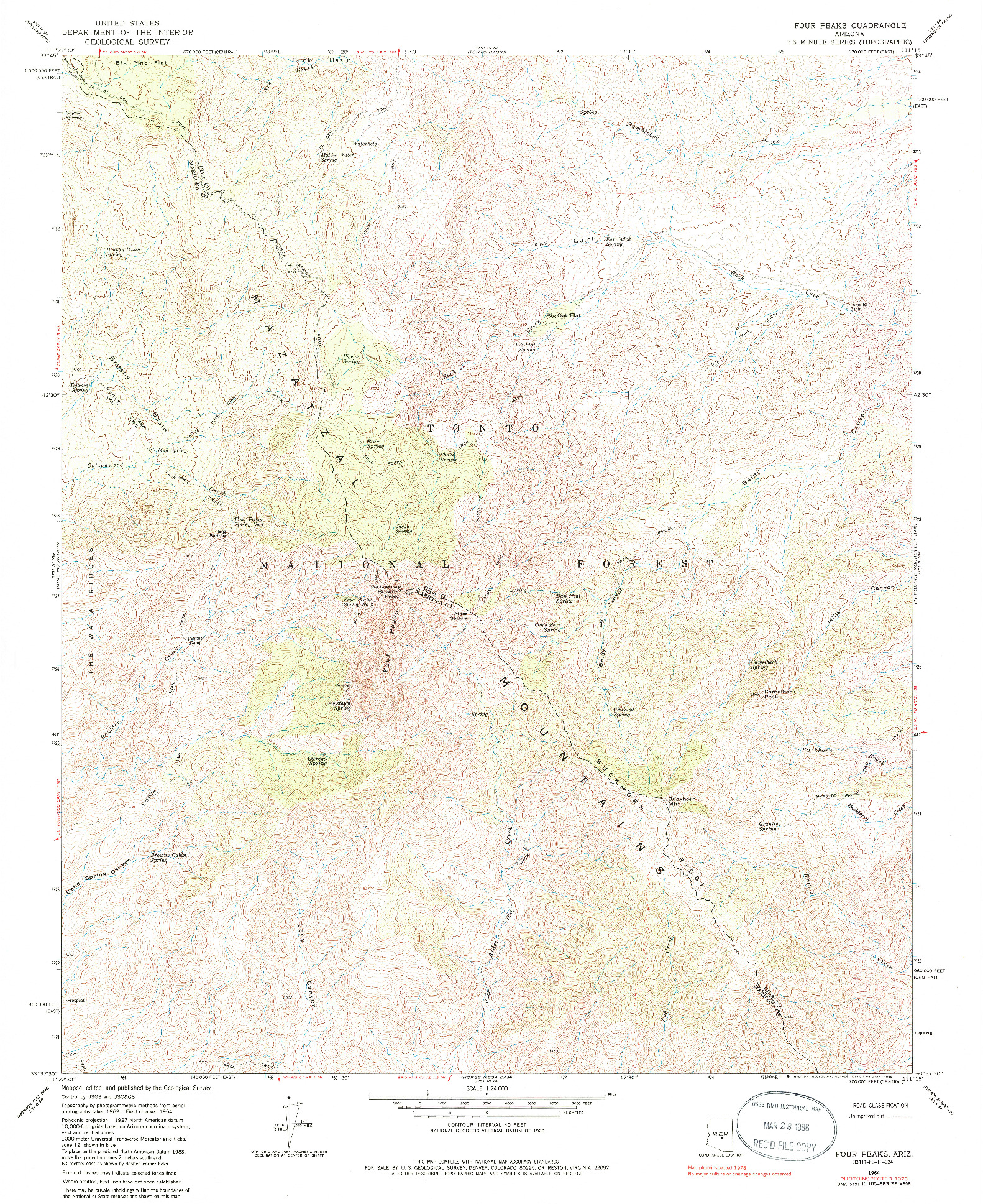 USGS 1:24000-SCALE QUADRANGLE FOR FOUR PEAKS, AZ 1964