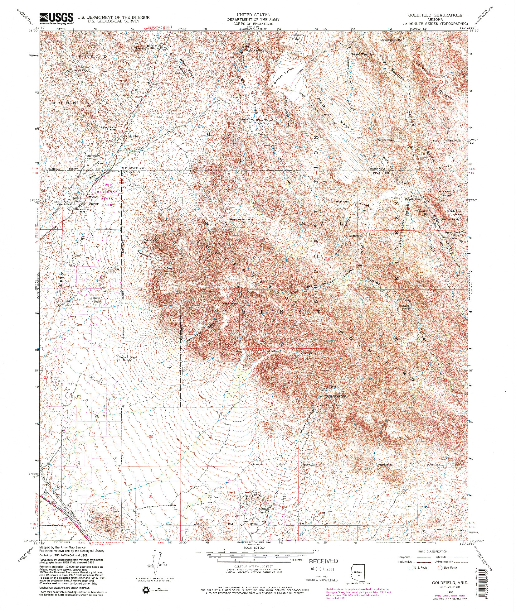 USGS 1:24000-SCALE QUADRANGLE FOR GOLDFIELD, AZ 1956