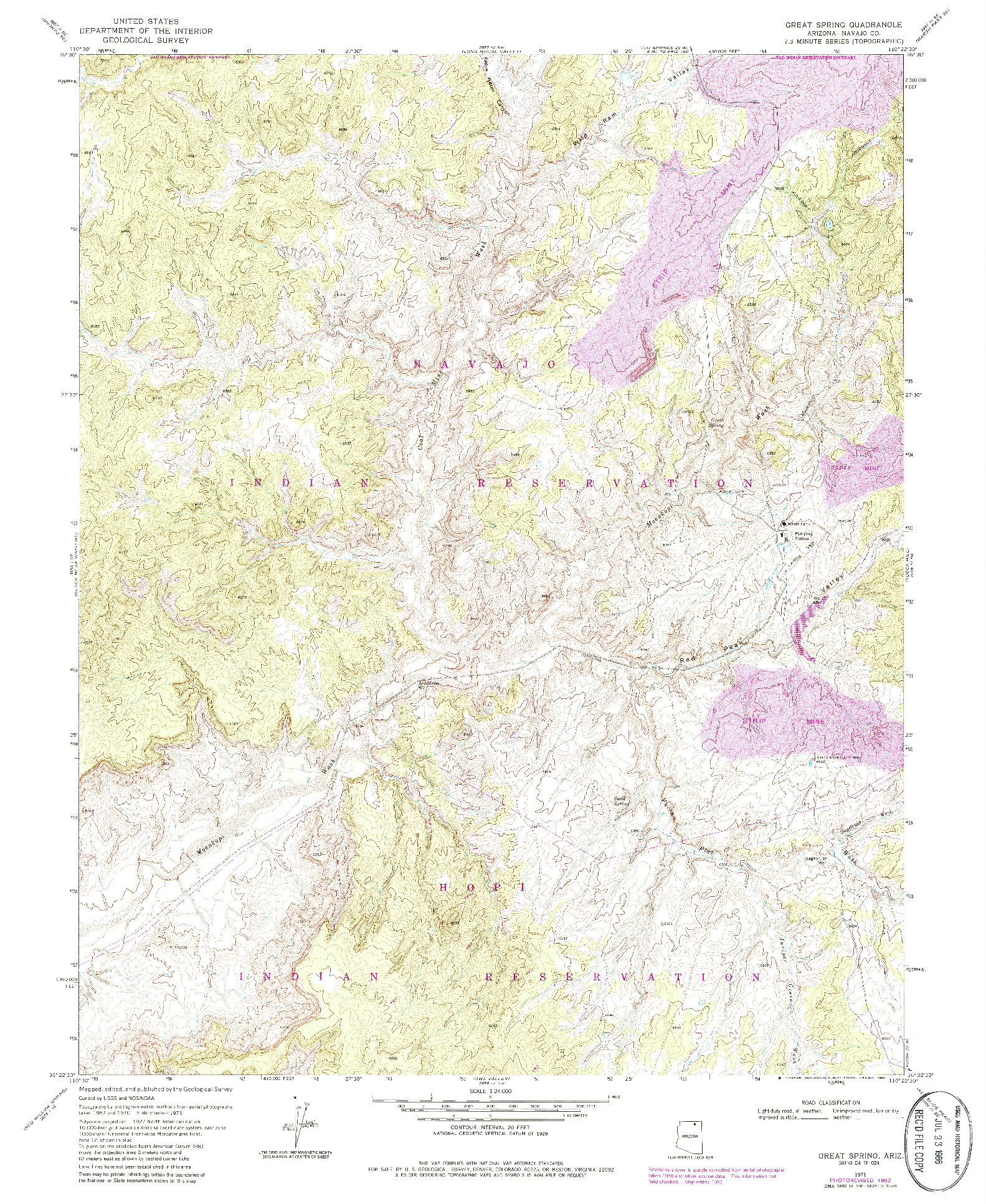 USGS 1:24000-SCALE QUADRANGLE FOR GREAT SPRING, AZ 1971
