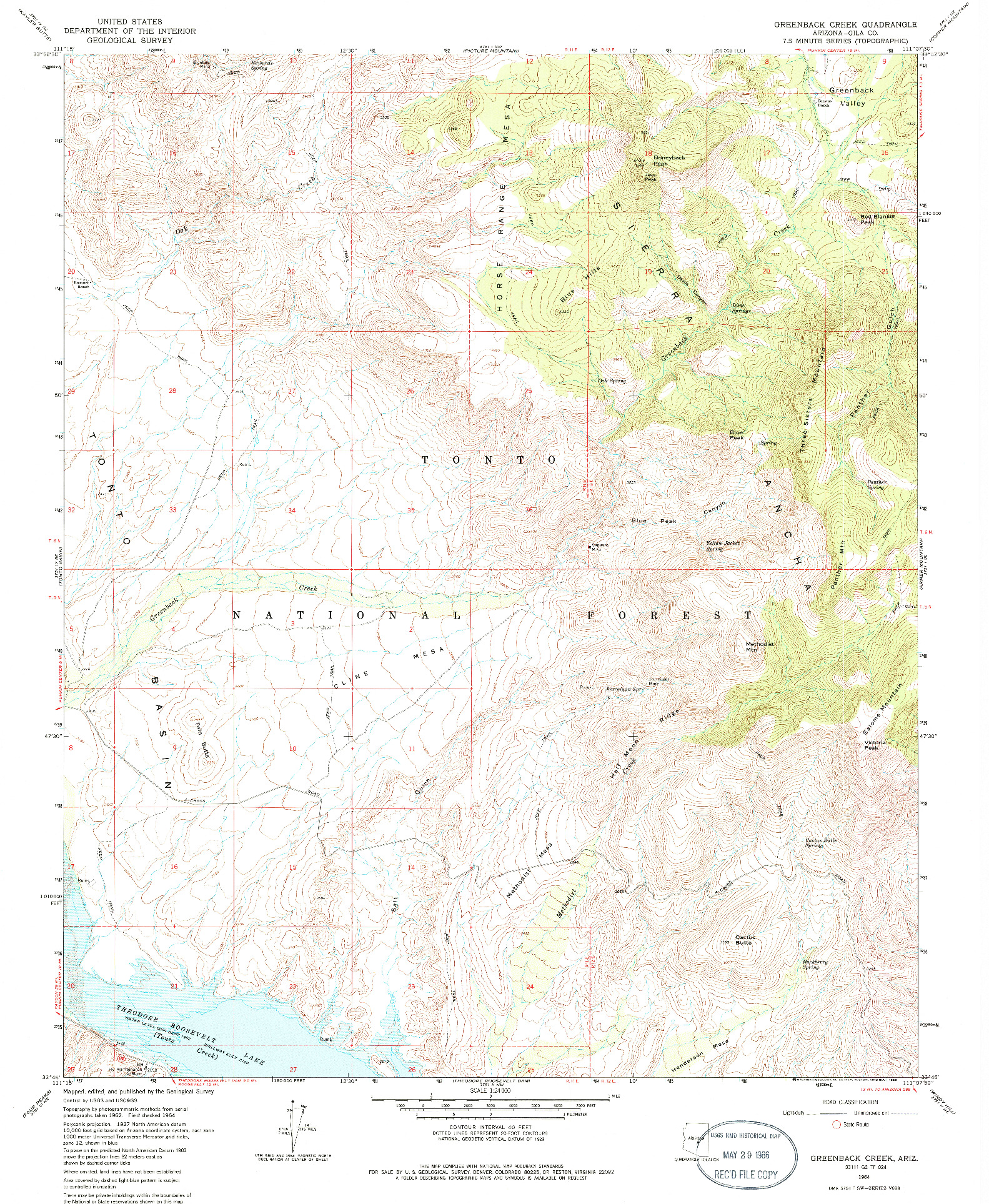 USGS 1:24000-SCALE QUADRANGLE FOR GREENBACK CREEK, AZ 1964