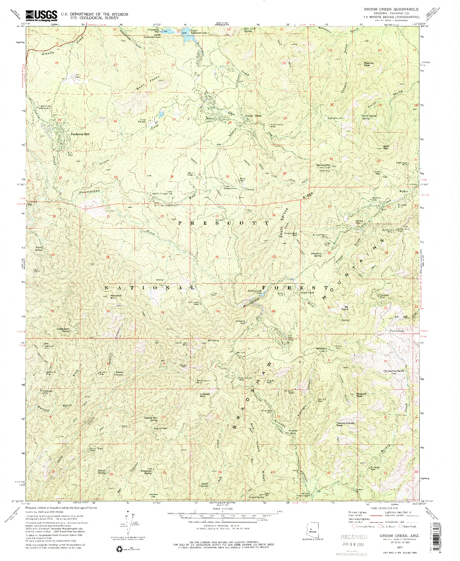 USGS 1:24000-SCALE QUADRANGLE FOR GROOM CREEK, AZ 1974