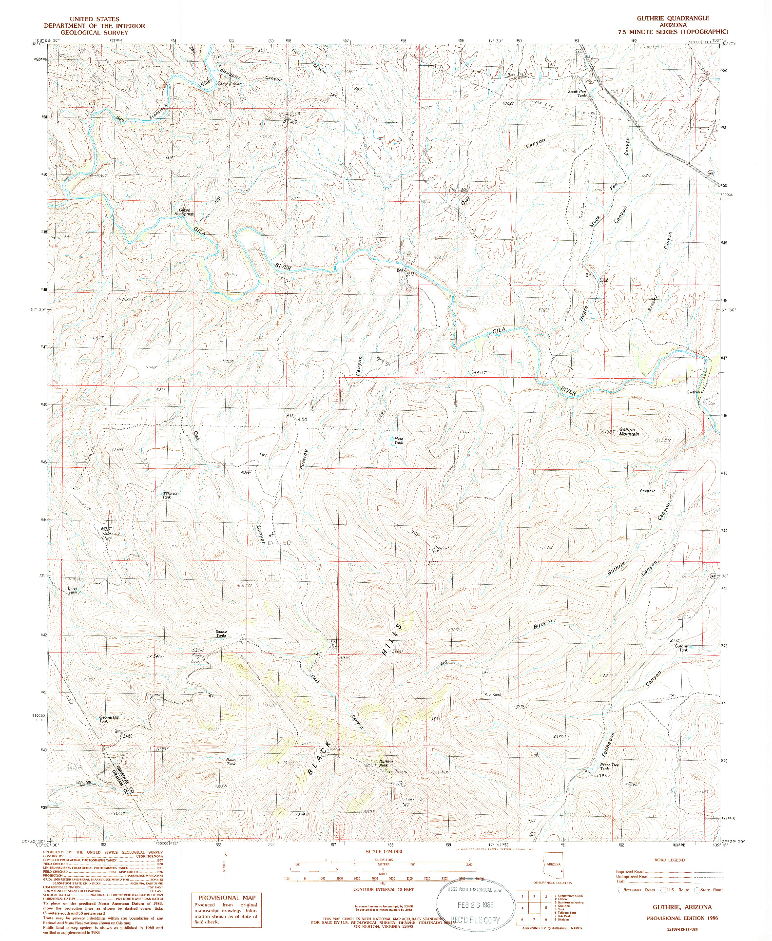 USGS 1:24000-SCALE QUADRANGLE FOR GUTHRIE, AZ 1986