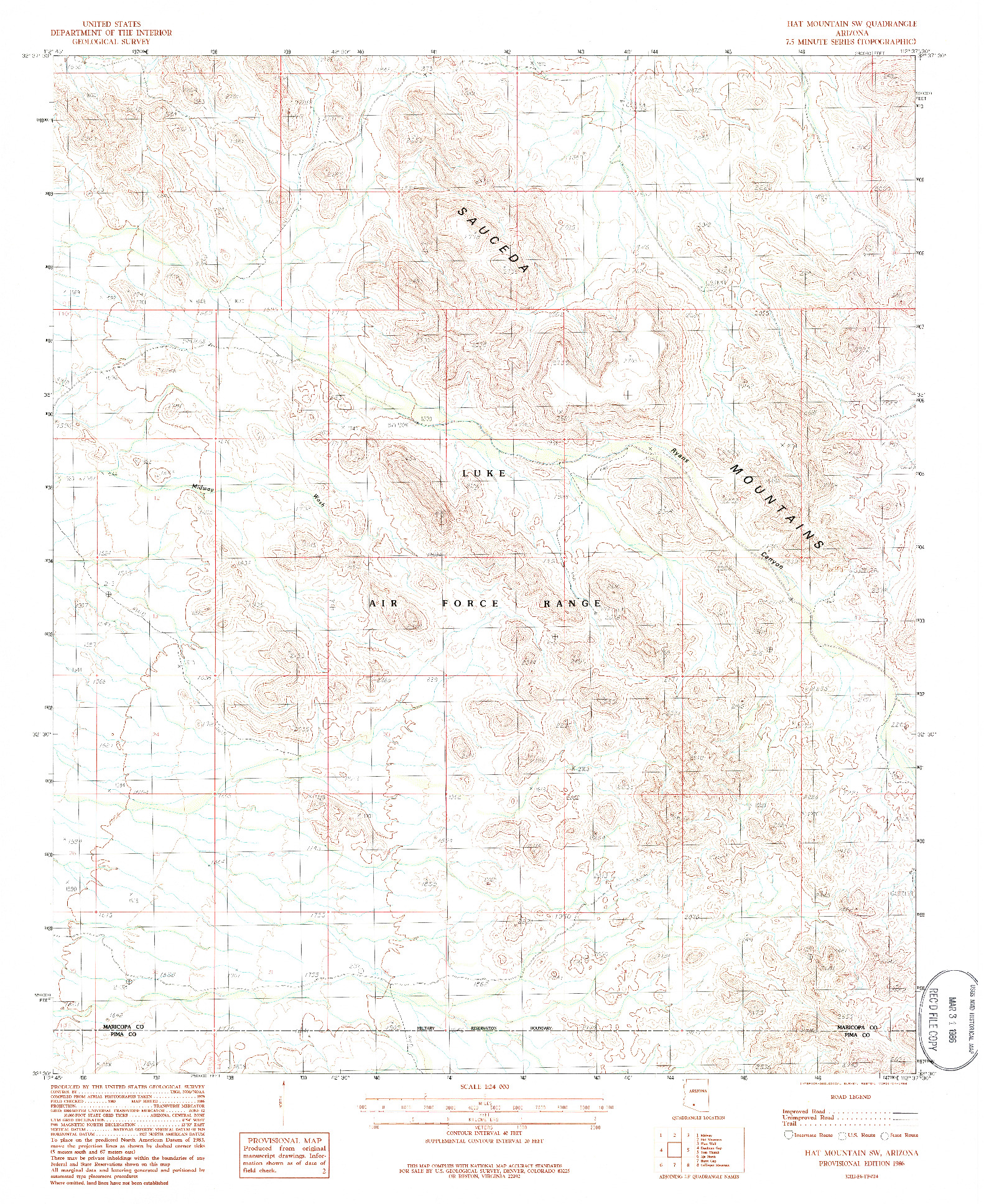 USGS 1:24000-SCALE QUADRANGLE FOR HAT MOUNTAIN SW, AZ 1986