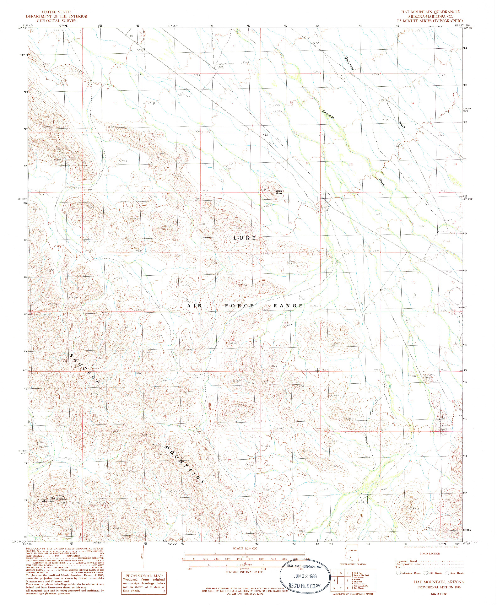 USGS 1:24000-SCALE QUADRANGLE FOR HAT MOUNTAIN, AZ 1986