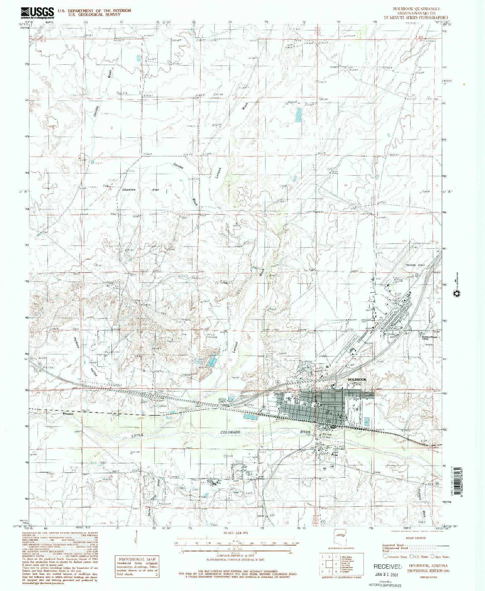 USGS 1:24000-SCALE QUADRANGLE FOR HOLBROOK, AZ 1986