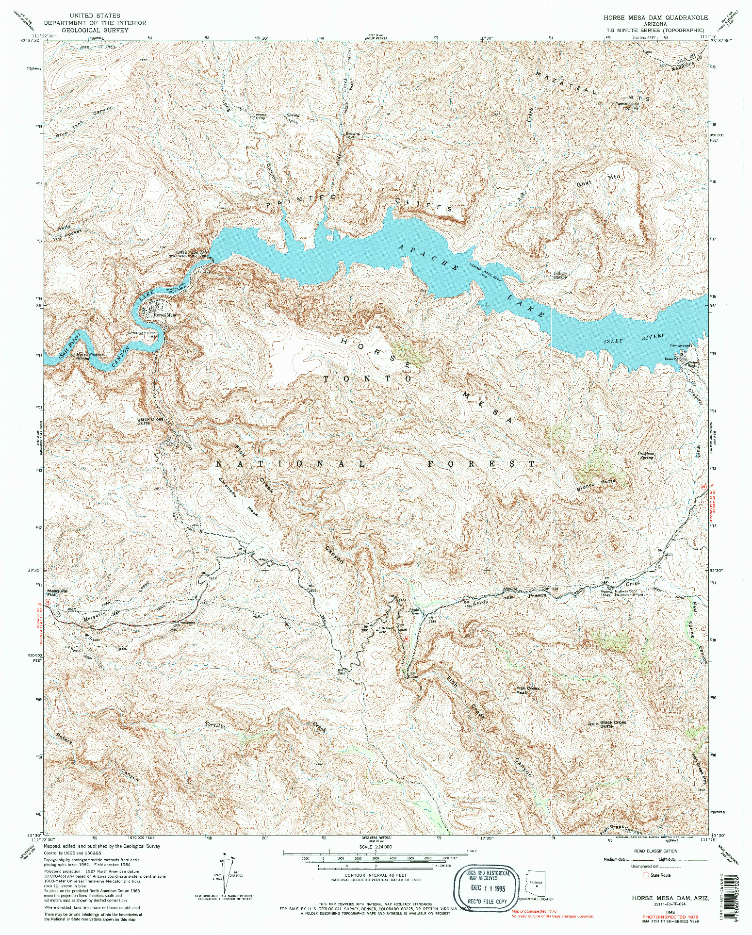 USGS 1:24000-SCALE QUADRANGLE FOR HORSE MESA DAM, AZ 1964