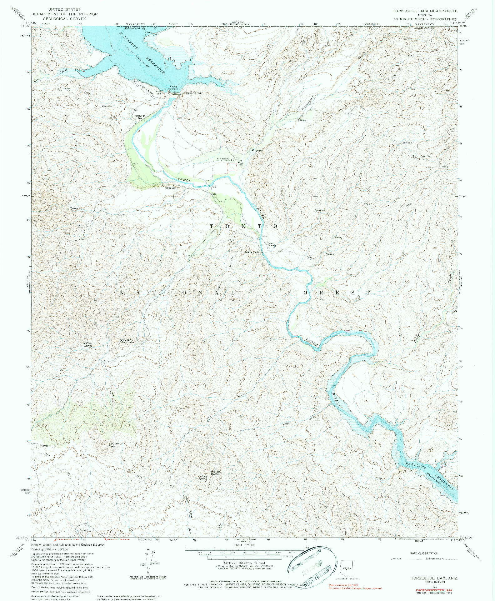 USGS 1:24000-SCALE QUADRANGLE FOR HORSESHOE DAM, AZ 1964