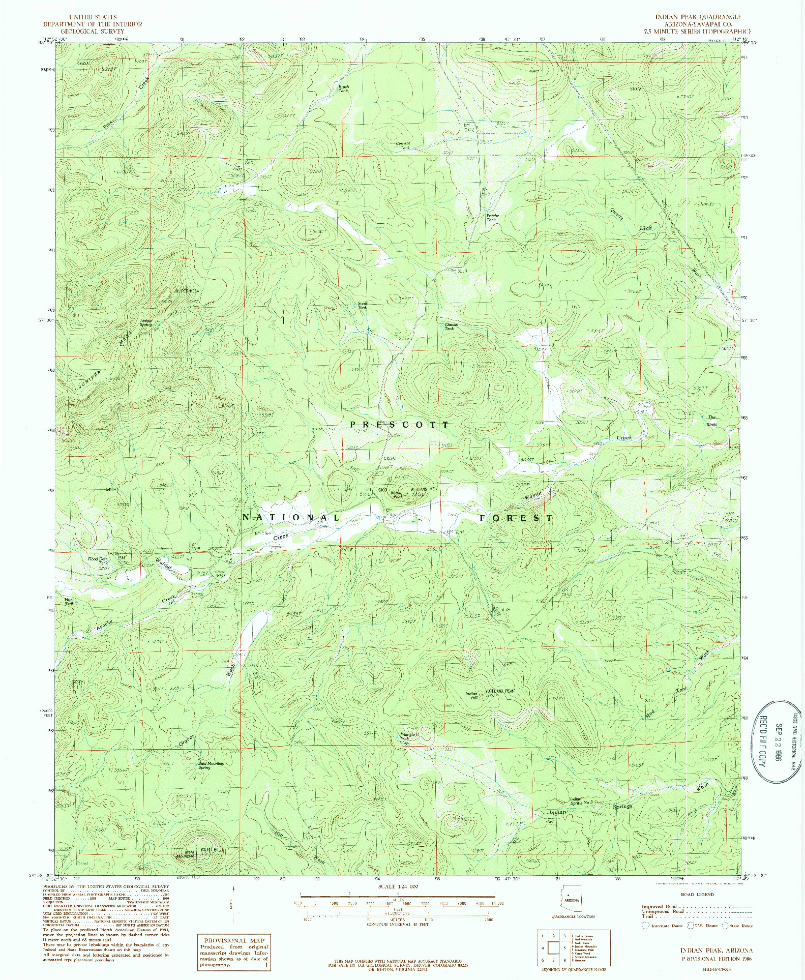 USGS 1:24000-SCALE QUADRANGLE FOR INDIAN PEAK, AZ 1986