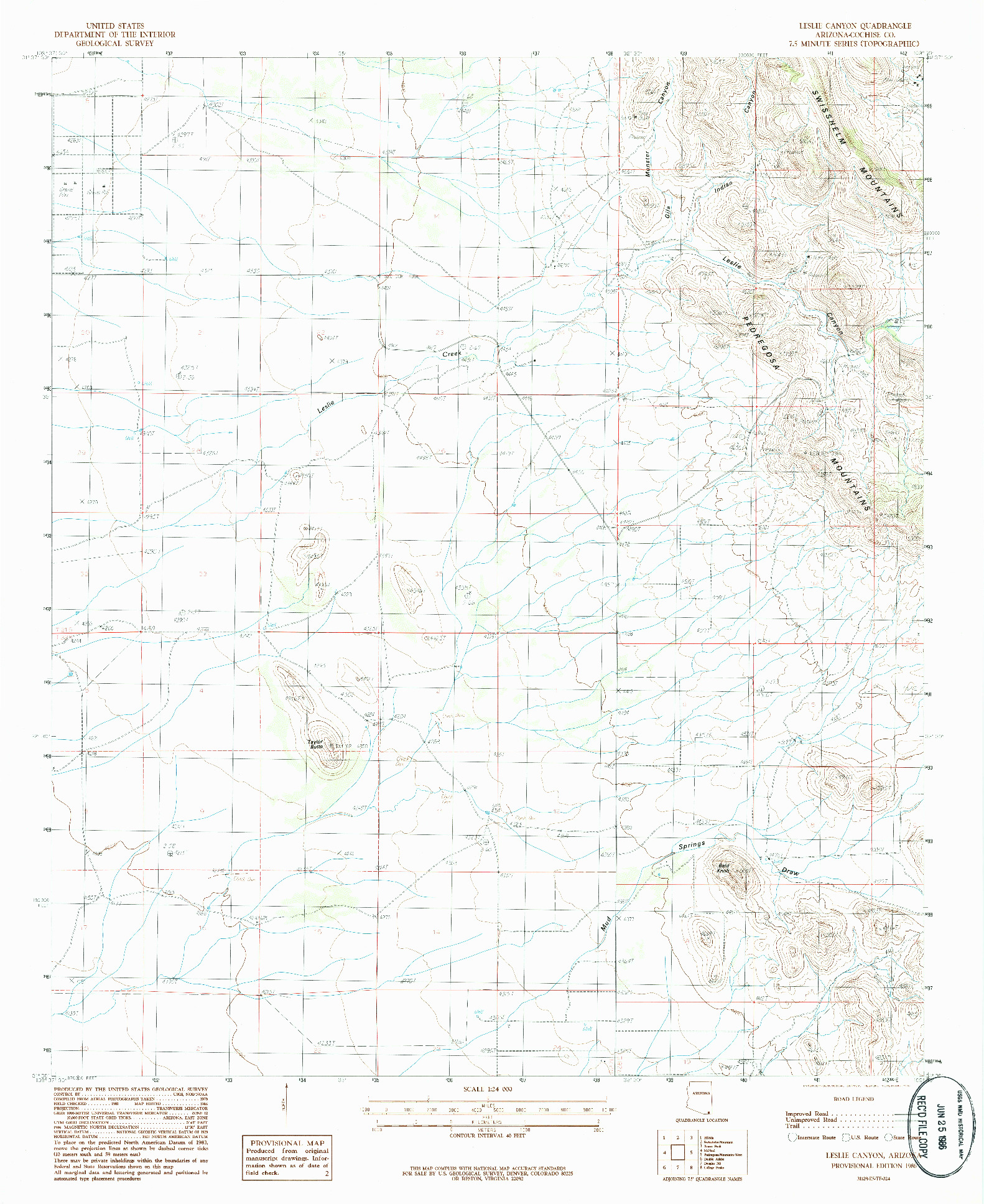 USGS 1:24000-SCALE QUADRANGLE FOR LESLIE CANYON, AZ 1986