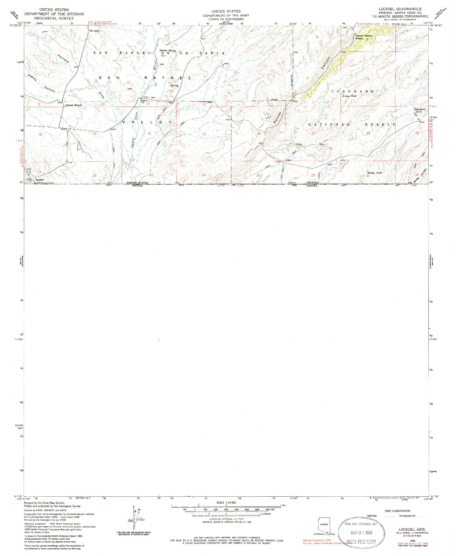 USGS 1:24000-SCALE QUADRANGLE FOR LOCHIEL, AZ 1958