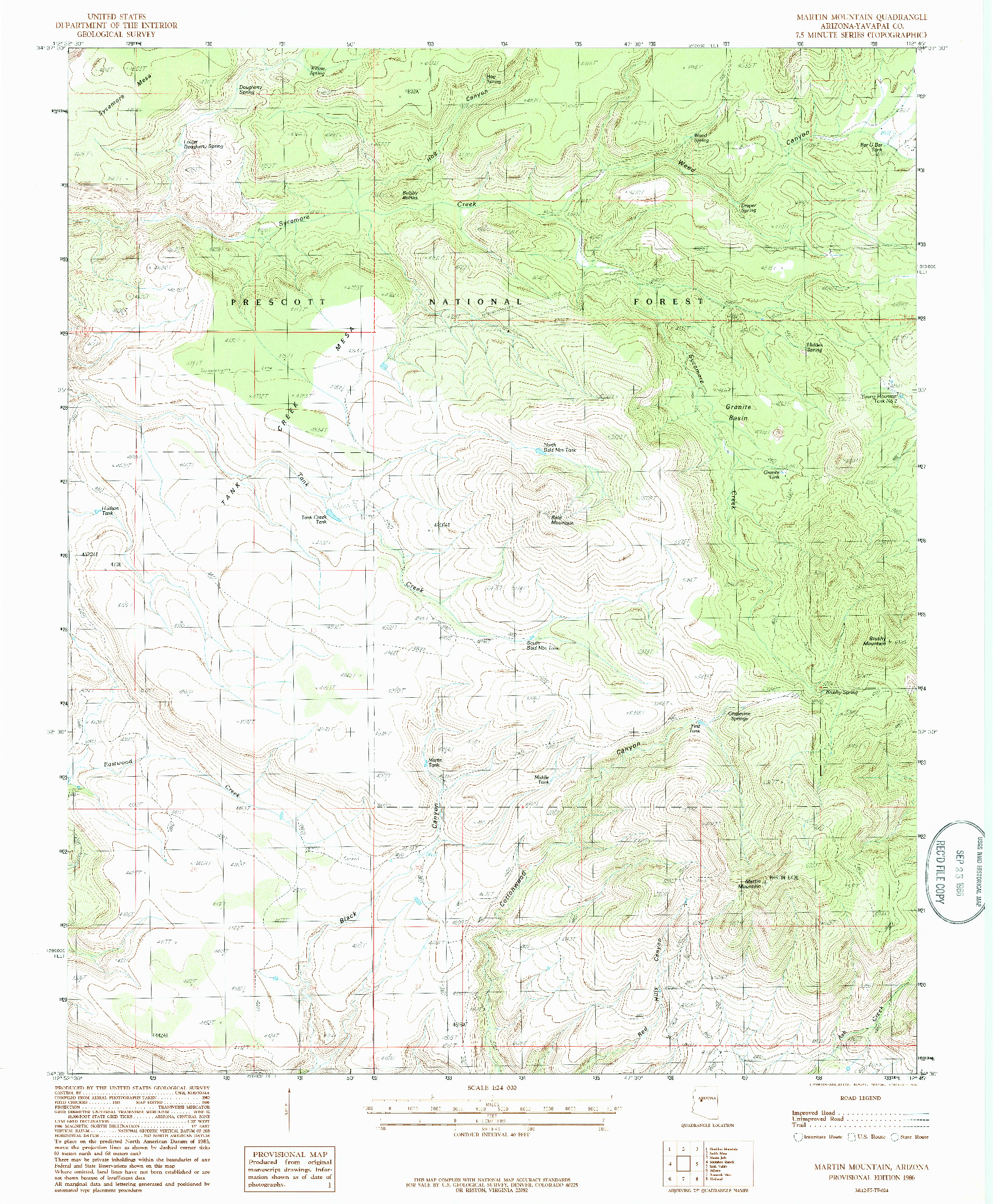 USGS 1:24000-SCALE QUADRANGLE FOR MARTIN MOUNTAIN, AZ 1986