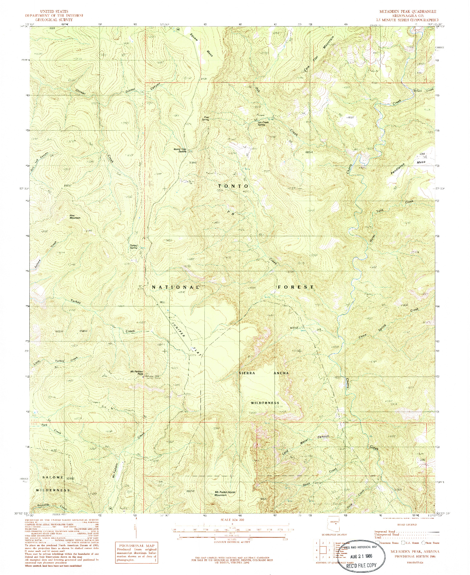 USGS 1:24000-SCALE QUADRANGLE FOR MCFADDEN PEAK, AZ 1986