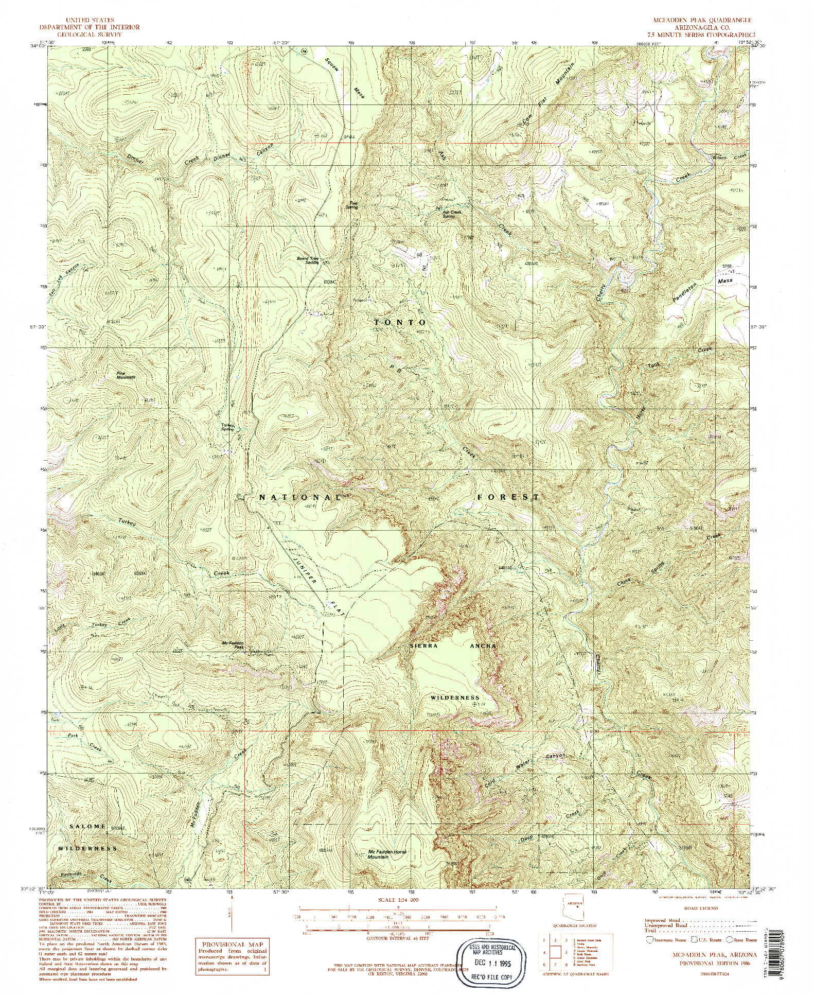 USGS 1:24000-SCALE QUADRANGLE FOR MCFADDEN PEAK, AZ 1986