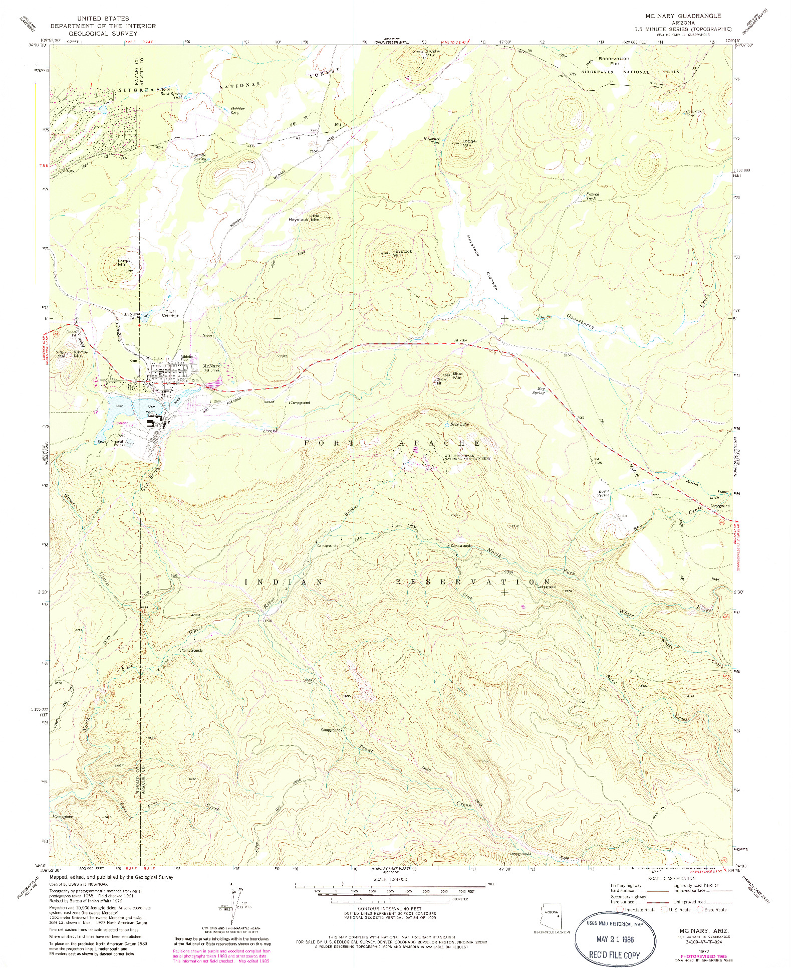USGS 1:24000-SCALE QUADRANGLE FOR MCNARY, AZ 1977