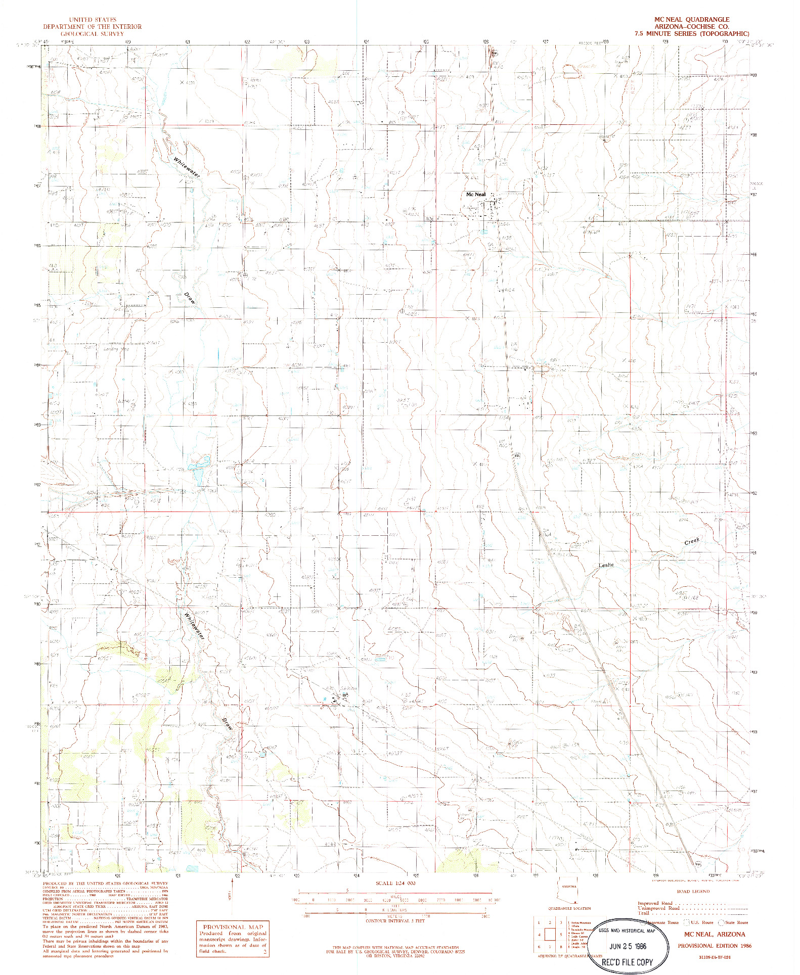 USGS 1:24000-SCALE QUADRANGLE FOR MCNEAL, AZ 1986