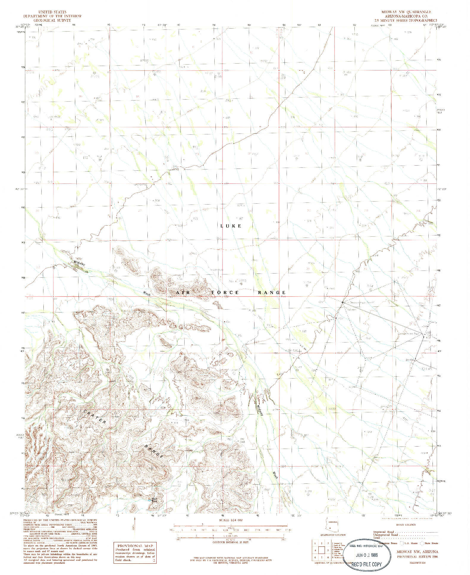 USGS 1:24000-SCALE QUADRANGLE FOR MIDWAY NW, AZ 1986