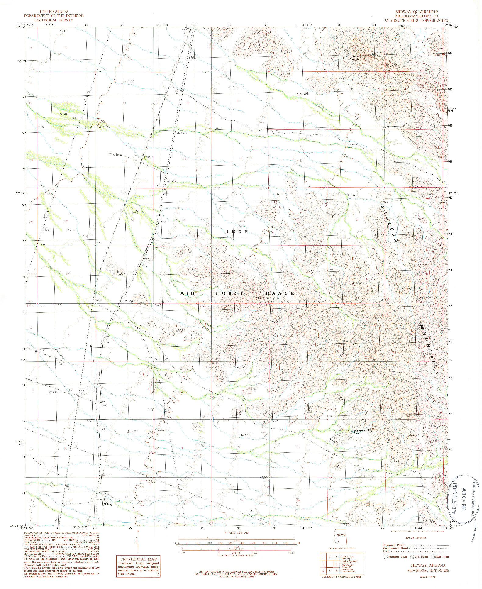 USGS 1:24000-SCALE QUADRANGLE FOR MIDWAY, AZ 1986