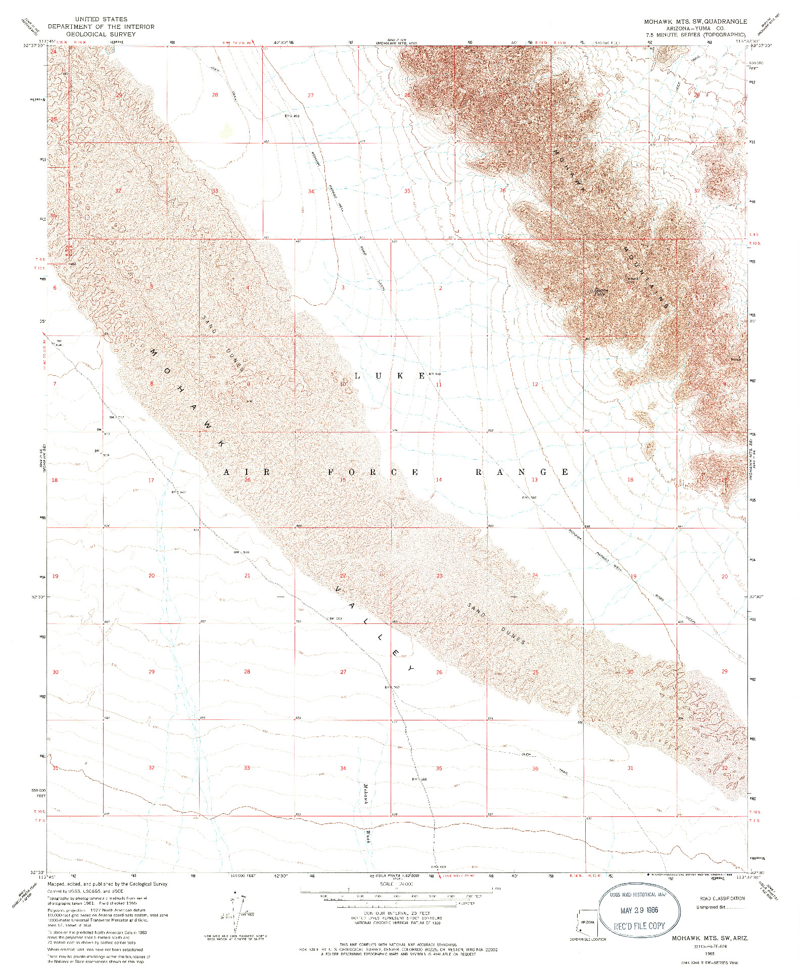 USGS 1:24000-SCALE QUADRANGLE FOR MOHAWK MTS SW, AZ 1965