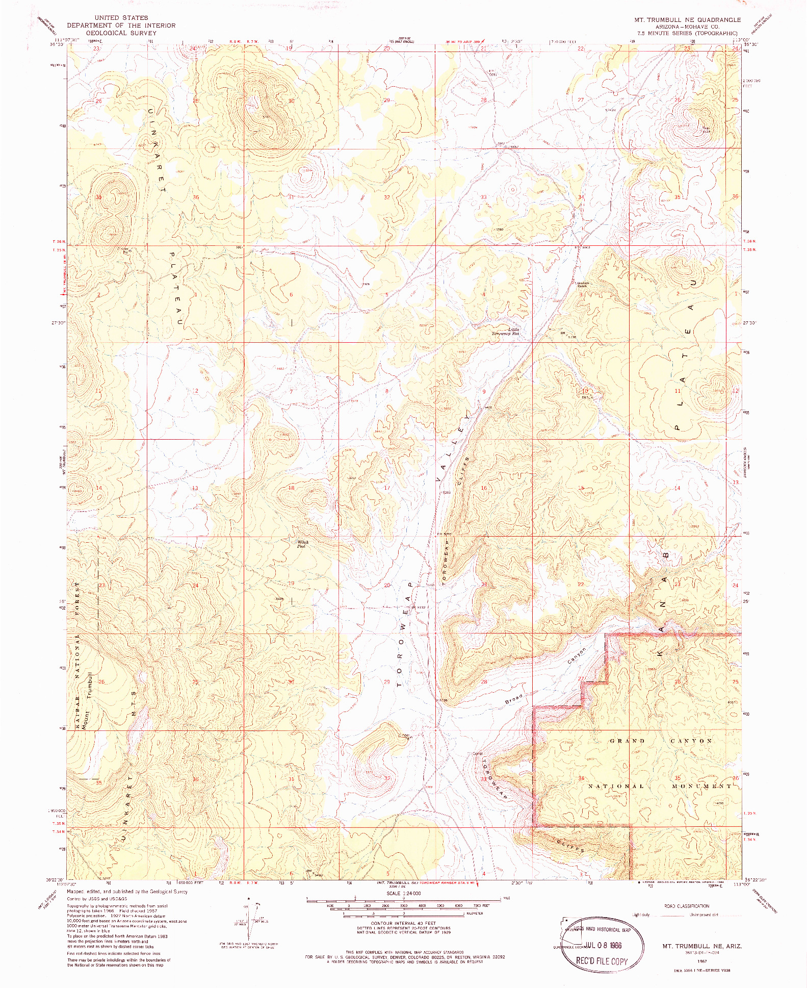 USGS 1:24000-SCALE QUADRANGLE FOR MOUNT TRUMBULL NE, AZ 1967