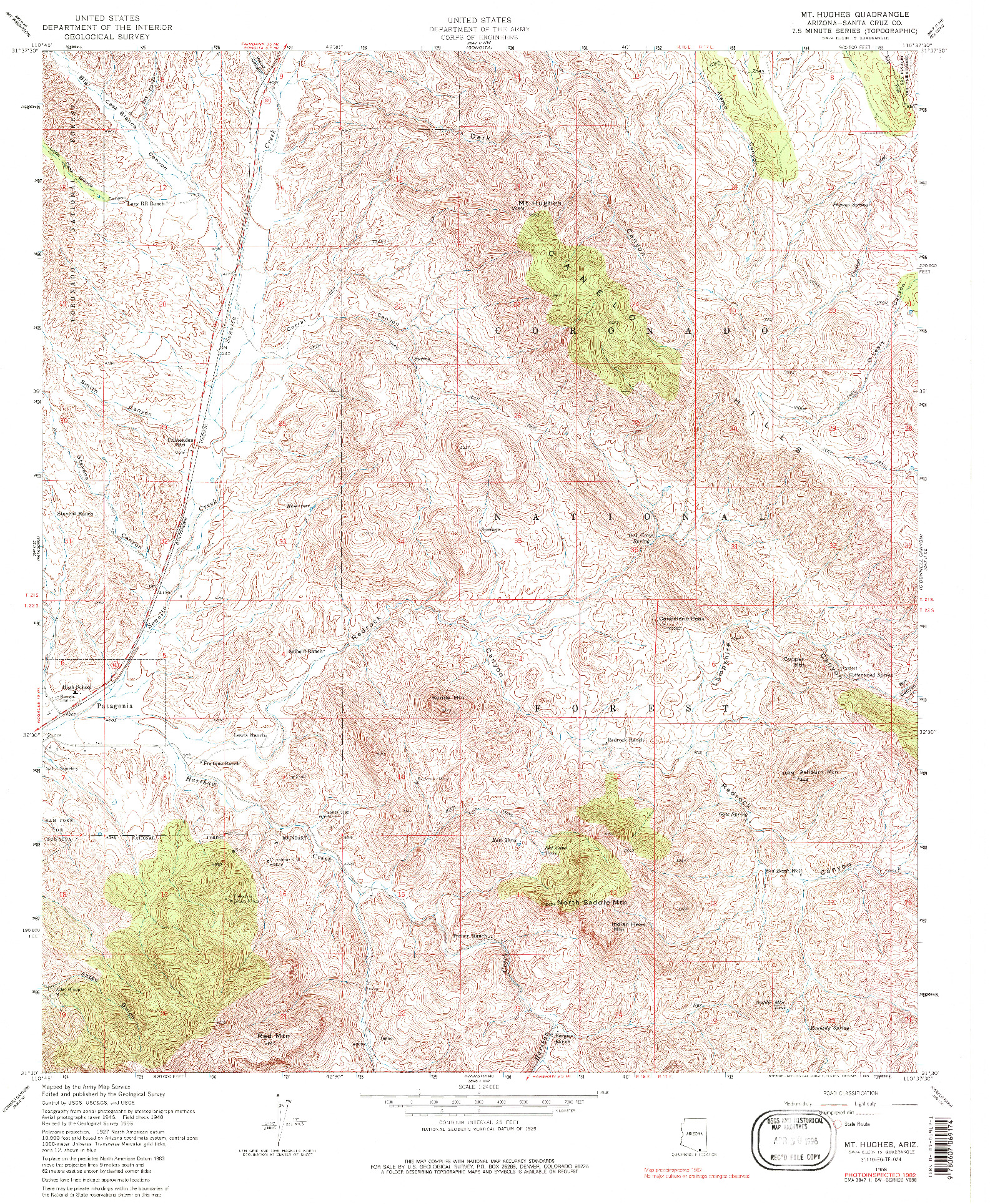 USGS 1:24000-SCALE QUADRANGLE FOR MT. HUGHES, AZ 1958