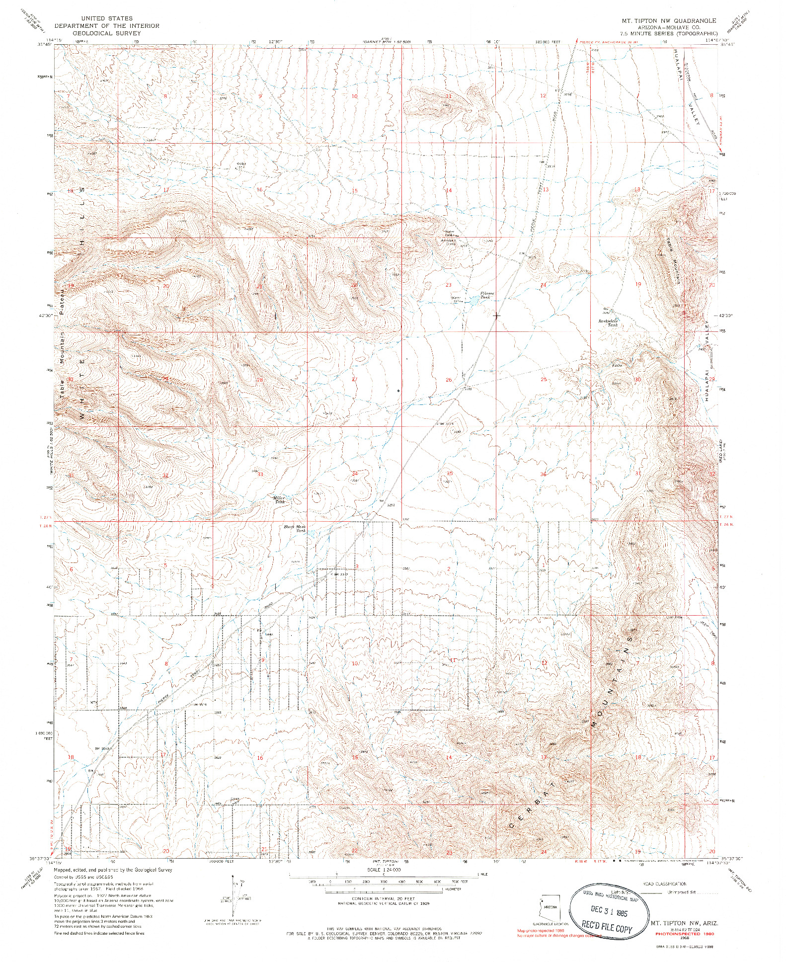 USGS 1:24000-SCALE QUADRANGLE FOR MT. TIPTON NW, AZ 1968