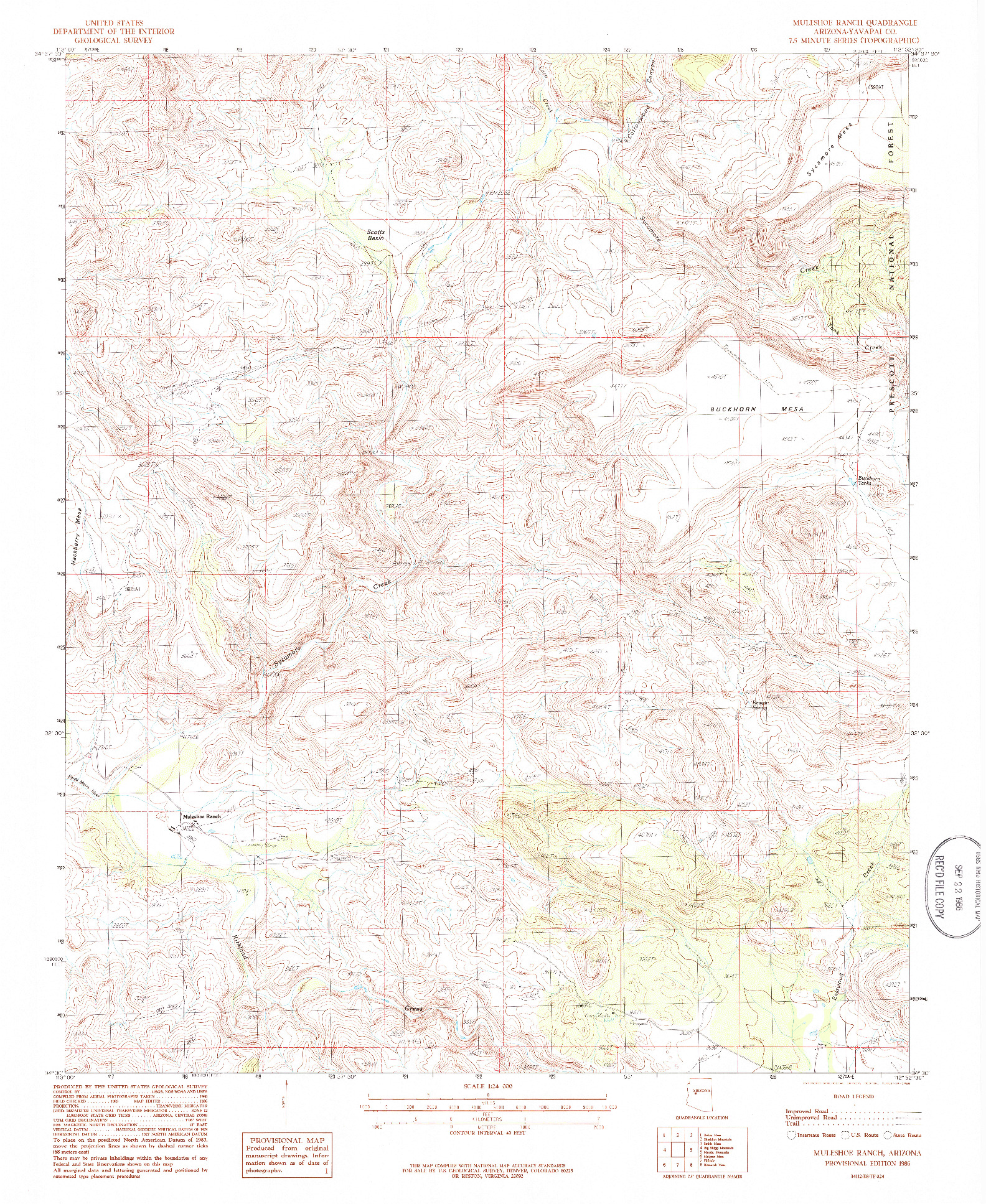 USGS 1:24000-SCALE QUADRANGLE FOR MULESHOE RANCH, AZ 1986