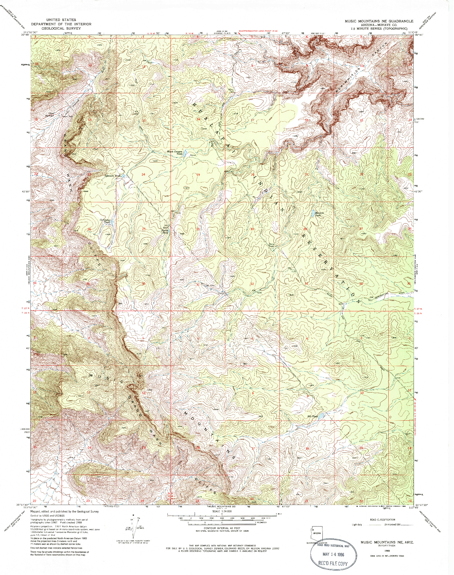 USGS 1:24000-SCALE QUADRANGLE FOR MUSIC MOUNTAINS NE, AZ 1968