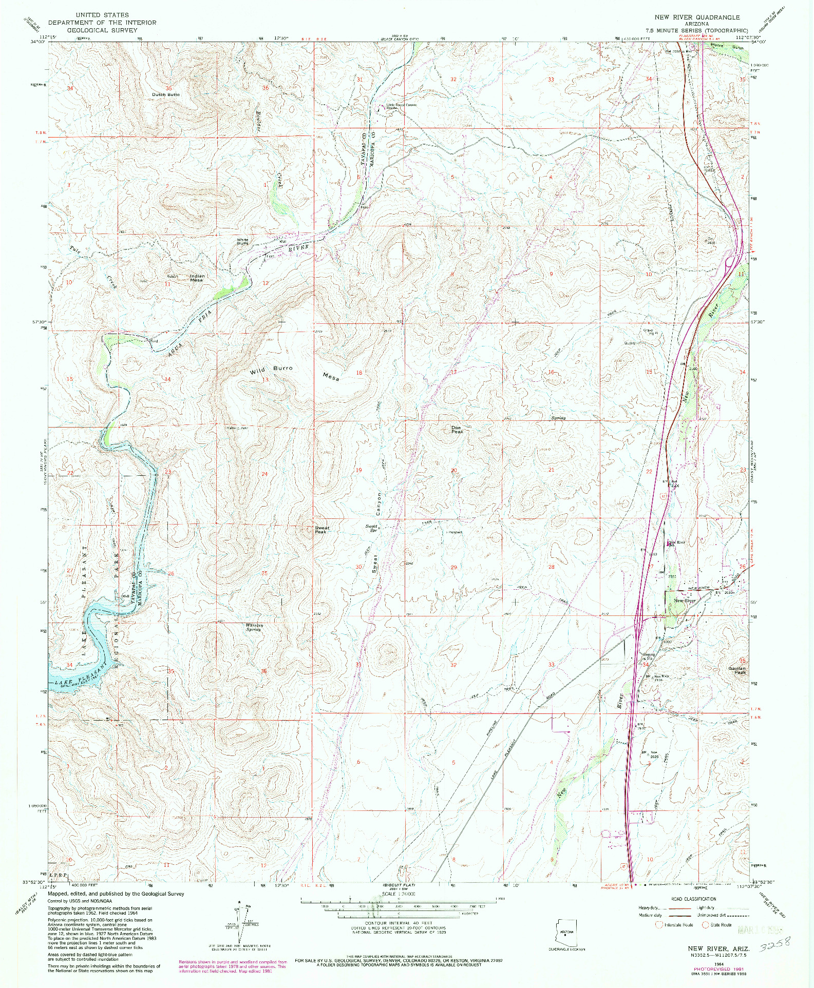 USGS 1:24000-SCALE QUADRANGLE FOR NEW RIVER, AZ 1964