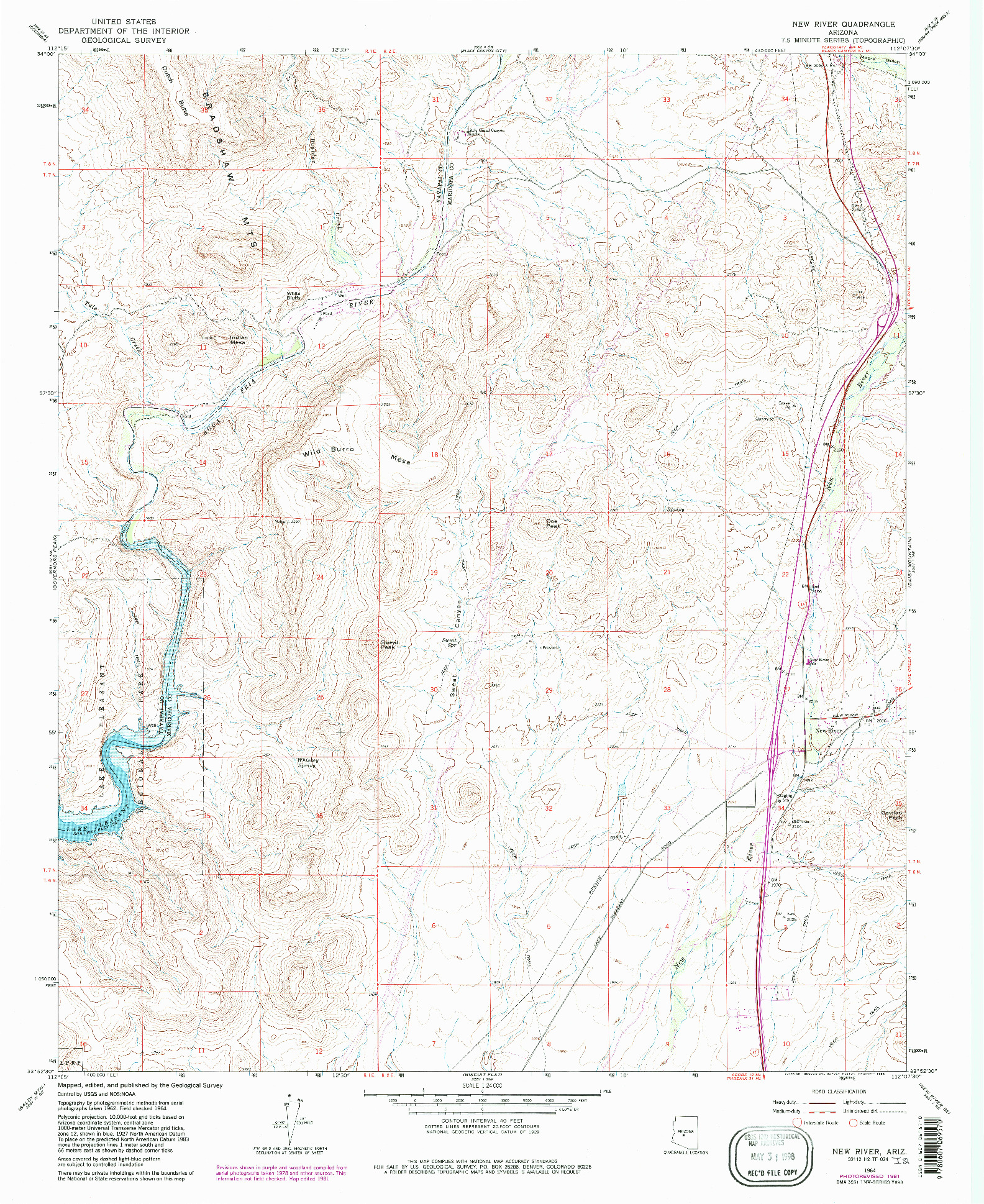 USGS 1:24000-SCALE QUADRANGLE FOR NEW RIVER, AZ 1964