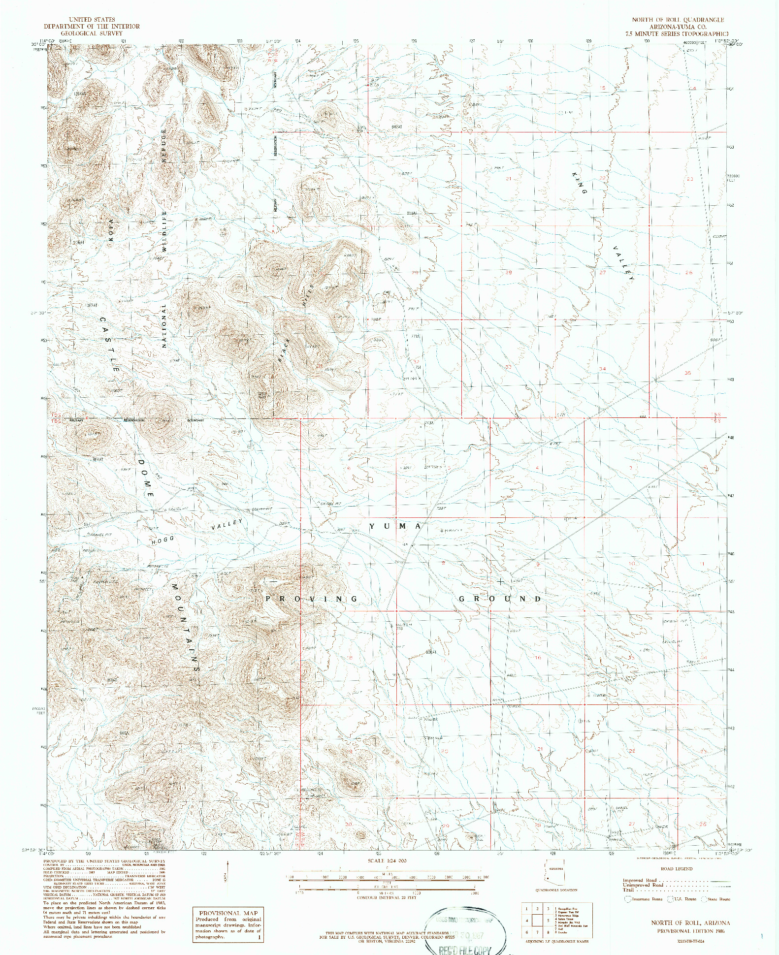 USGS 1:24000-SCALE QUADRANGLE FOR NORTH OF ROLL, AZ 1986