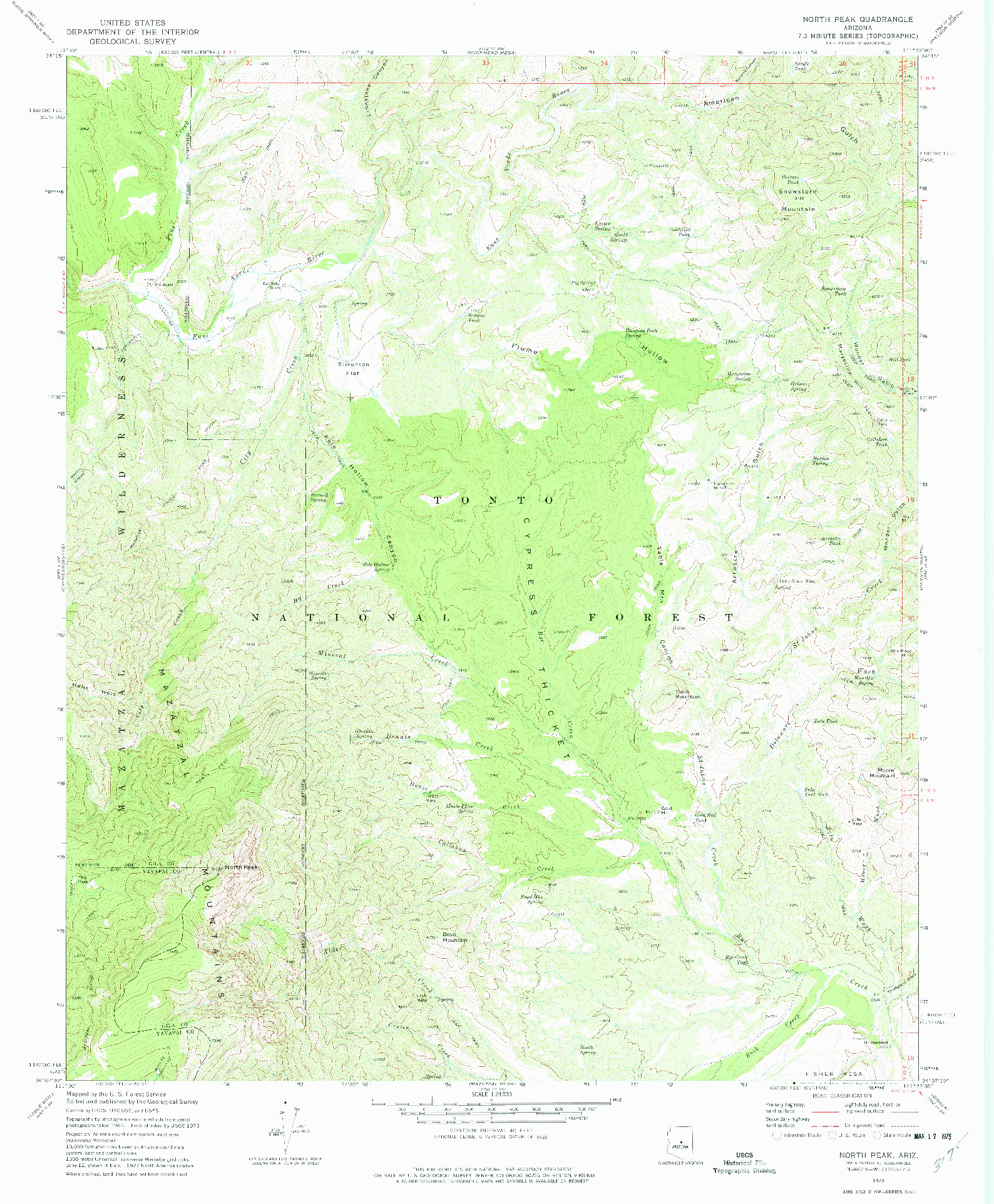 USGS 1:24000-SCALE QUADRANGLE FOR NORTH PEAK, AZ 1973