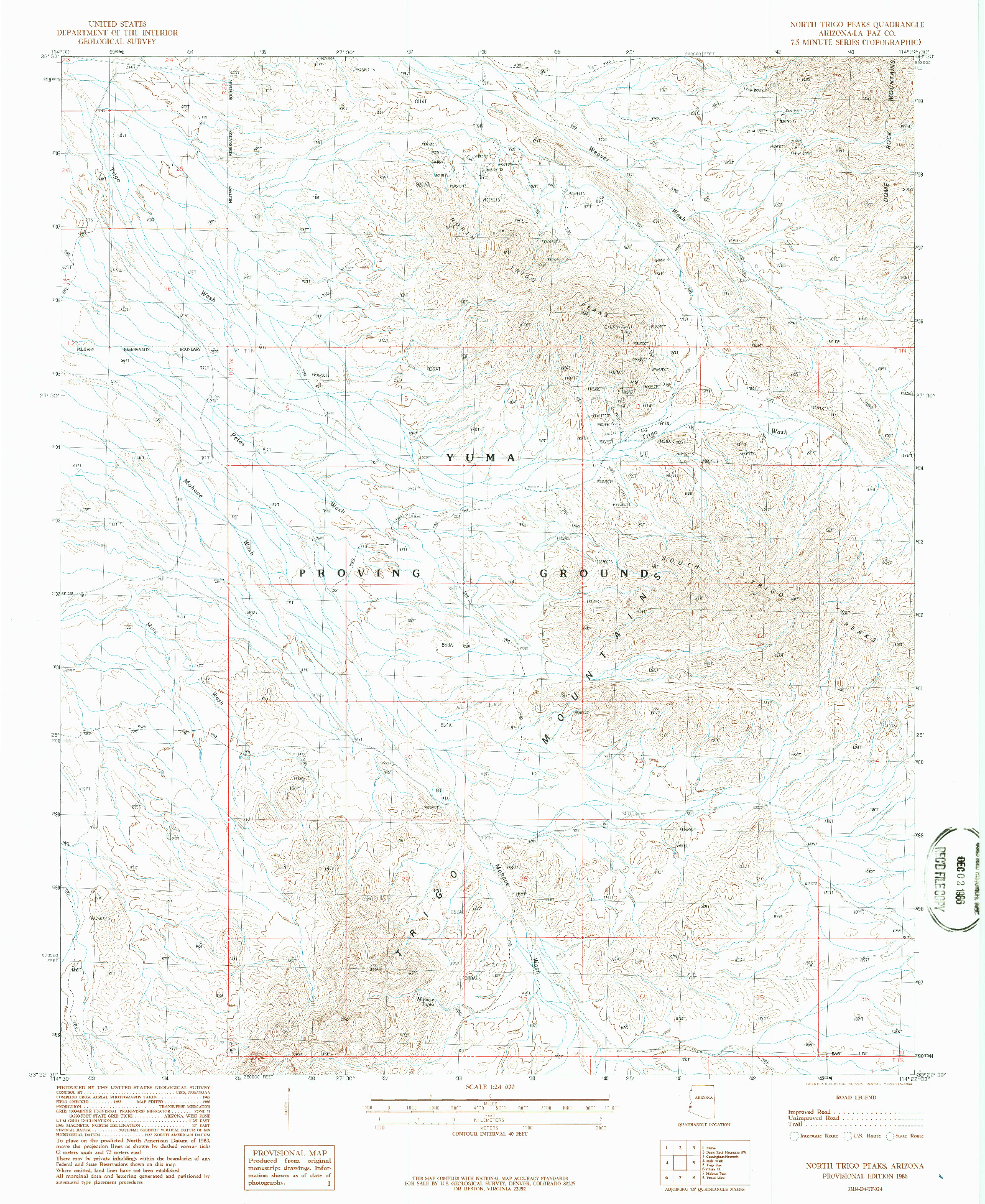 USGS 1:24000-SCALE QUADRANGLE FOR NORTH TRIGO PEAKS, AZ 1986