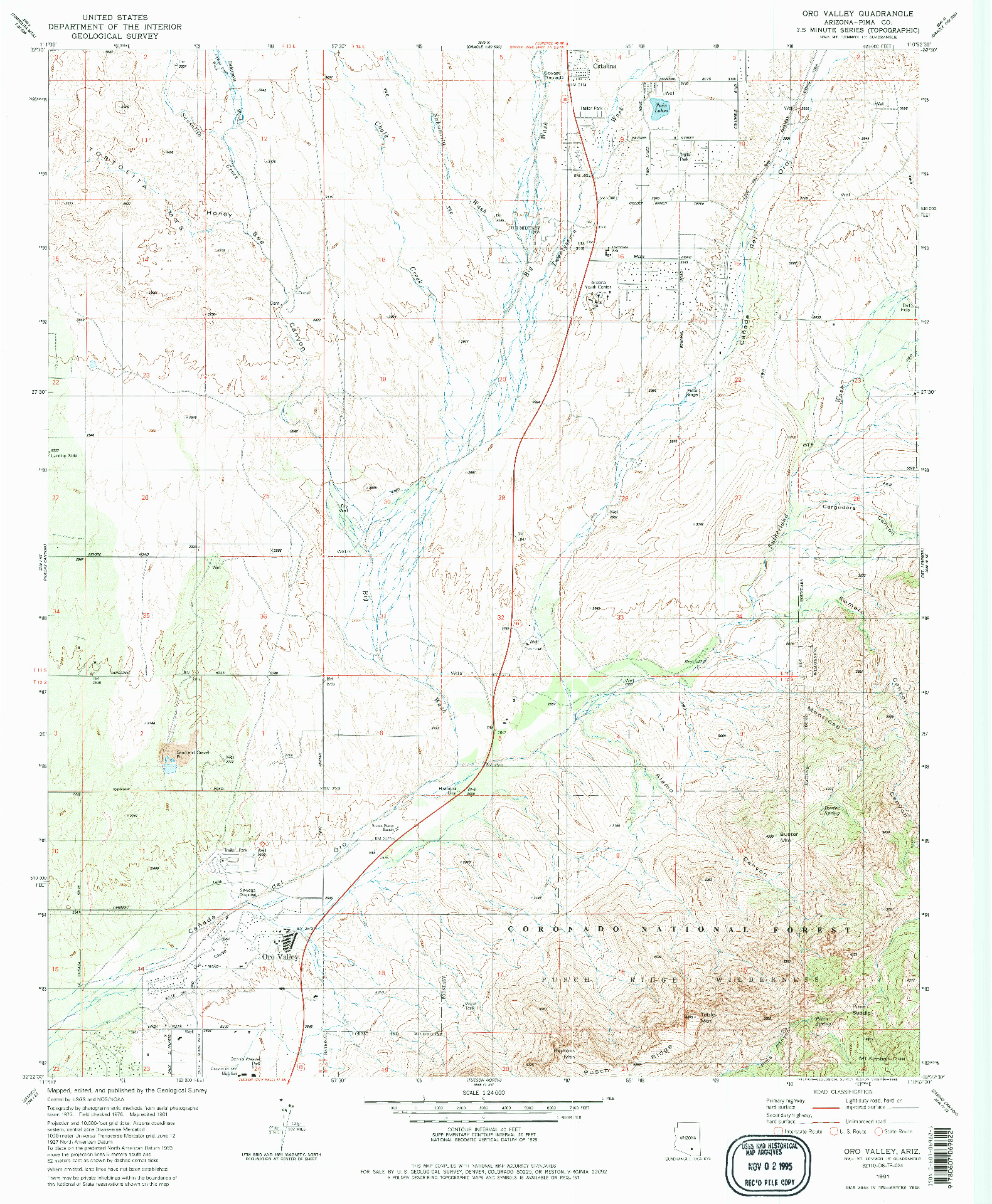 USGS 1:24000-SCALE QUADRANGLE FOR ORO VALLEY, AZ 1981