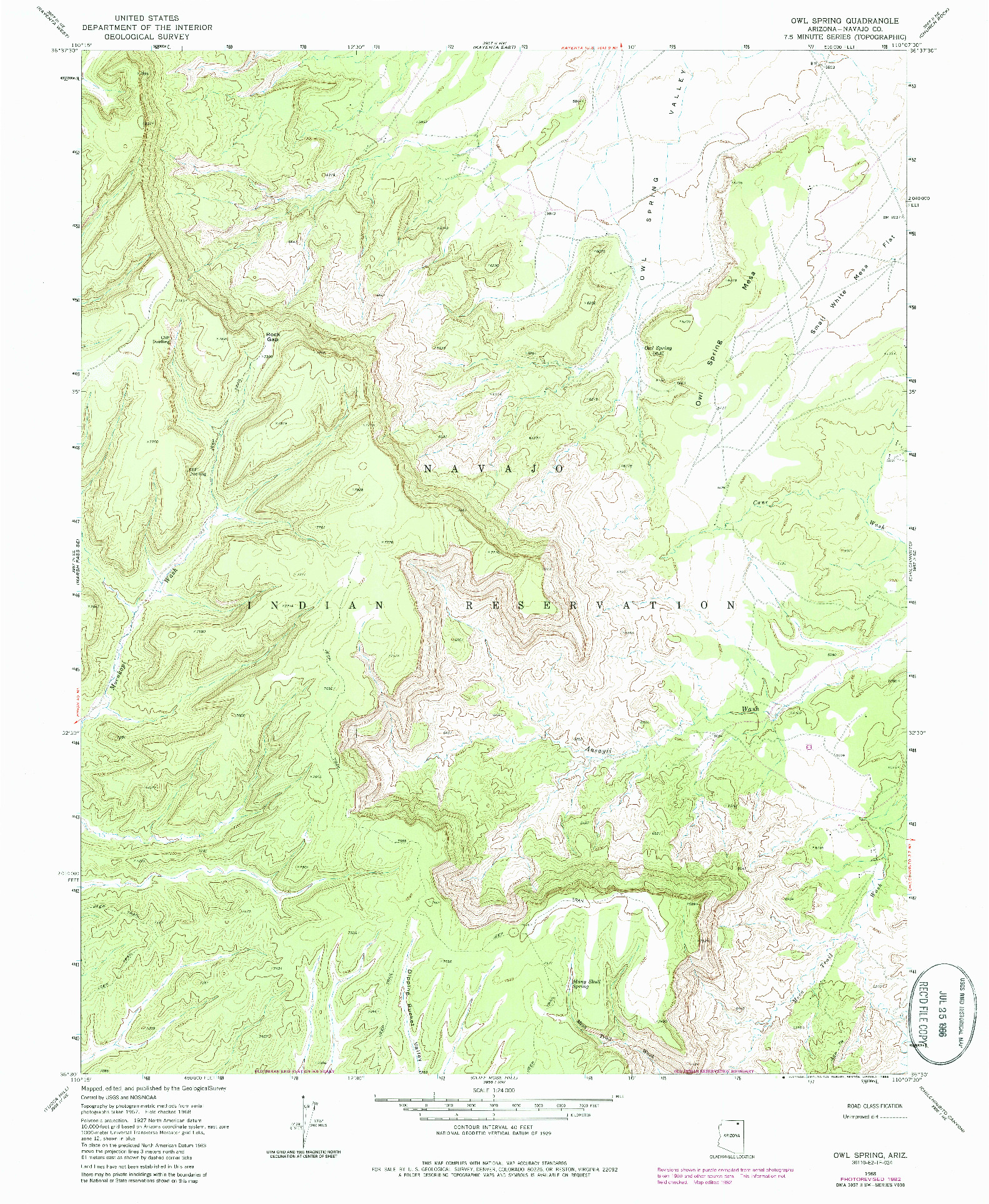 USGS 1:24000-SCALE QUADRANGLE FOR OWL SPRING, AZ 1968