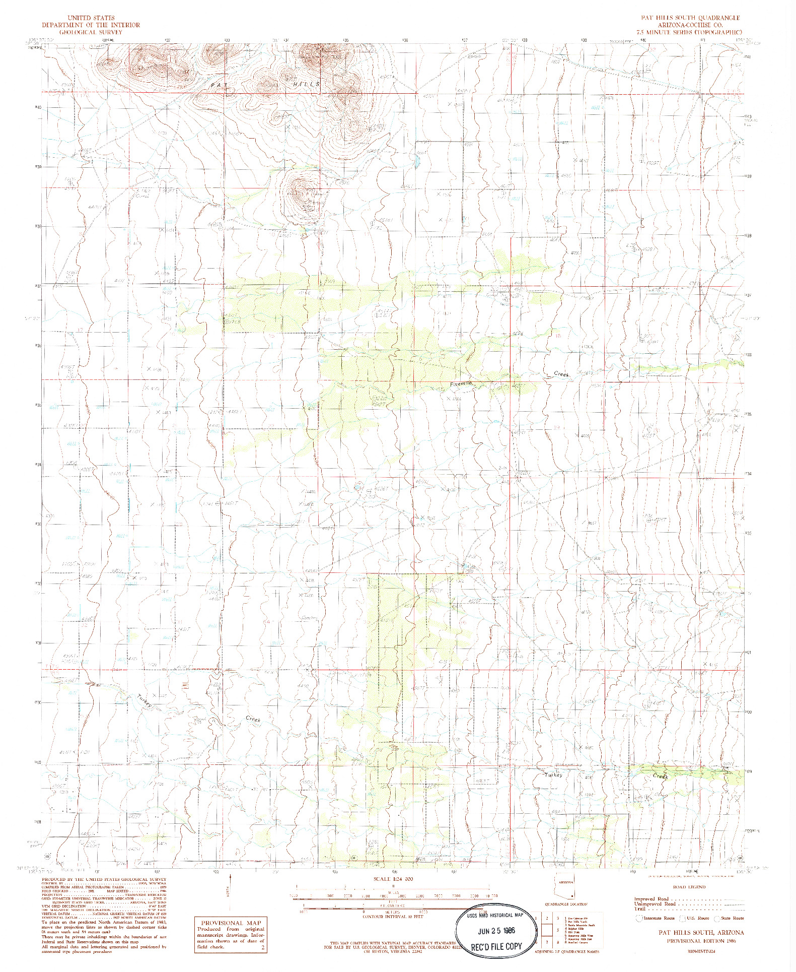 USGS 1:24000-SCALE QUADRANGLE FOR PAT HILLS SOUTH, AZ 1986