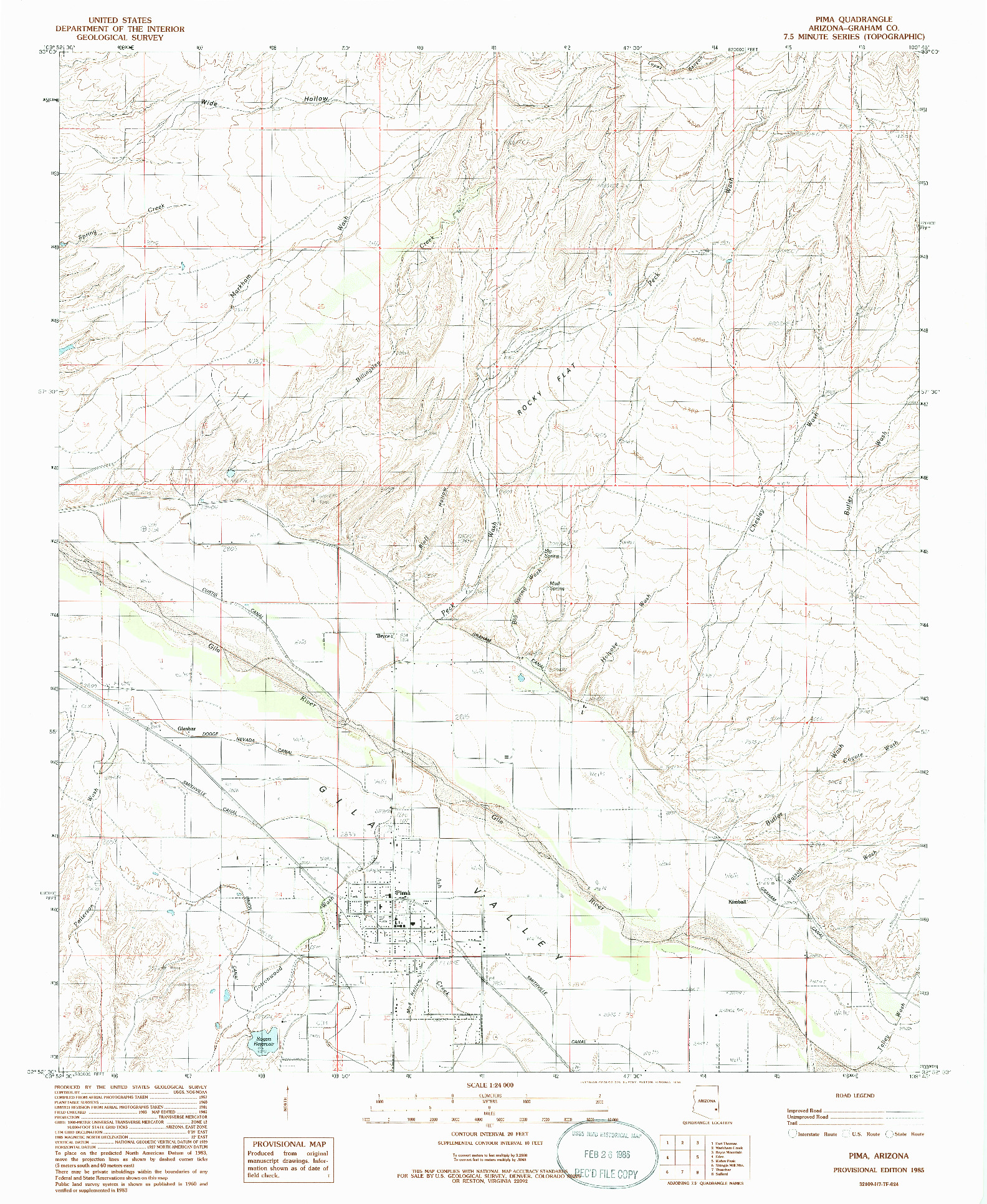 USGS 1:24000-SCALE QUADRANGLE FOR PIMA, AZ 1985