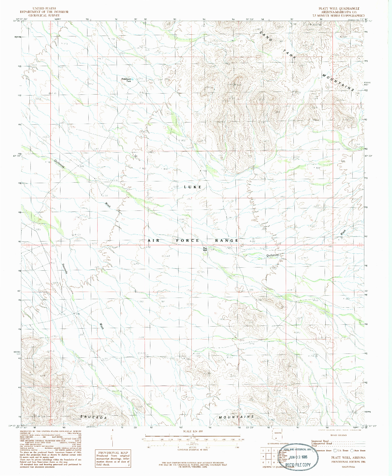 USGS 1:24000-SCALE QUADRANGLE FOR PLATT WELL, AZ 1986