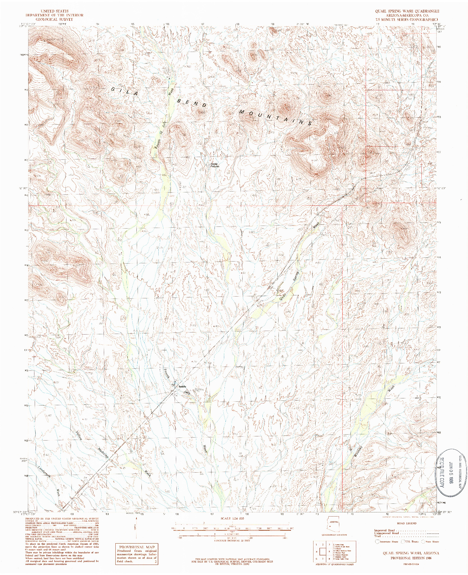 USGS 1:24000-SCALE QUADRANGLE FOR QUAIL SPRING WASH, AZ 1986