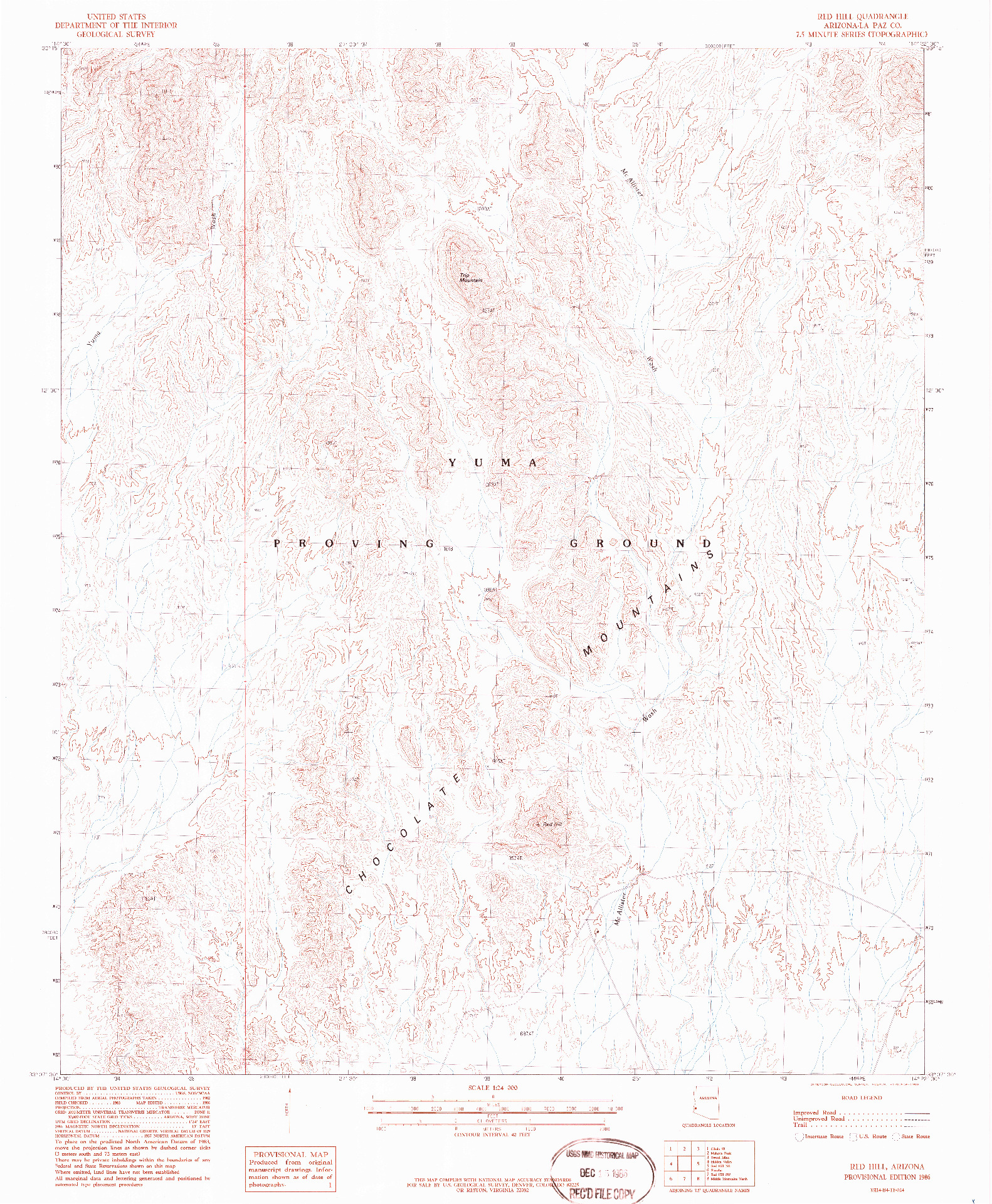 USGS 1:24000-SCALE QUADRANGLE FOR RED HILL, AZ 1986