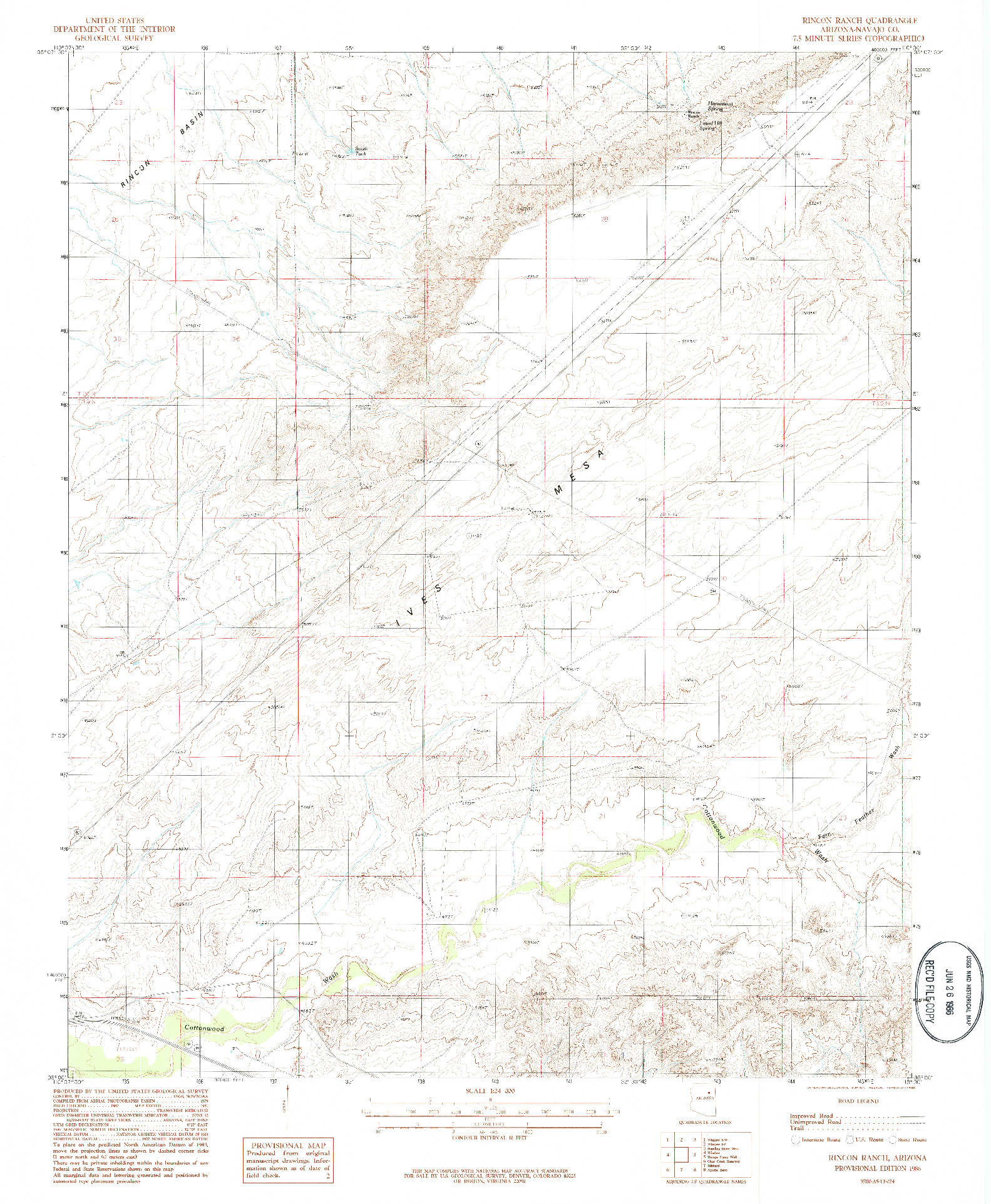 USGS 1:24000-SCALE QUADRANGLE FOR RINCON RANCH, AZ 1986