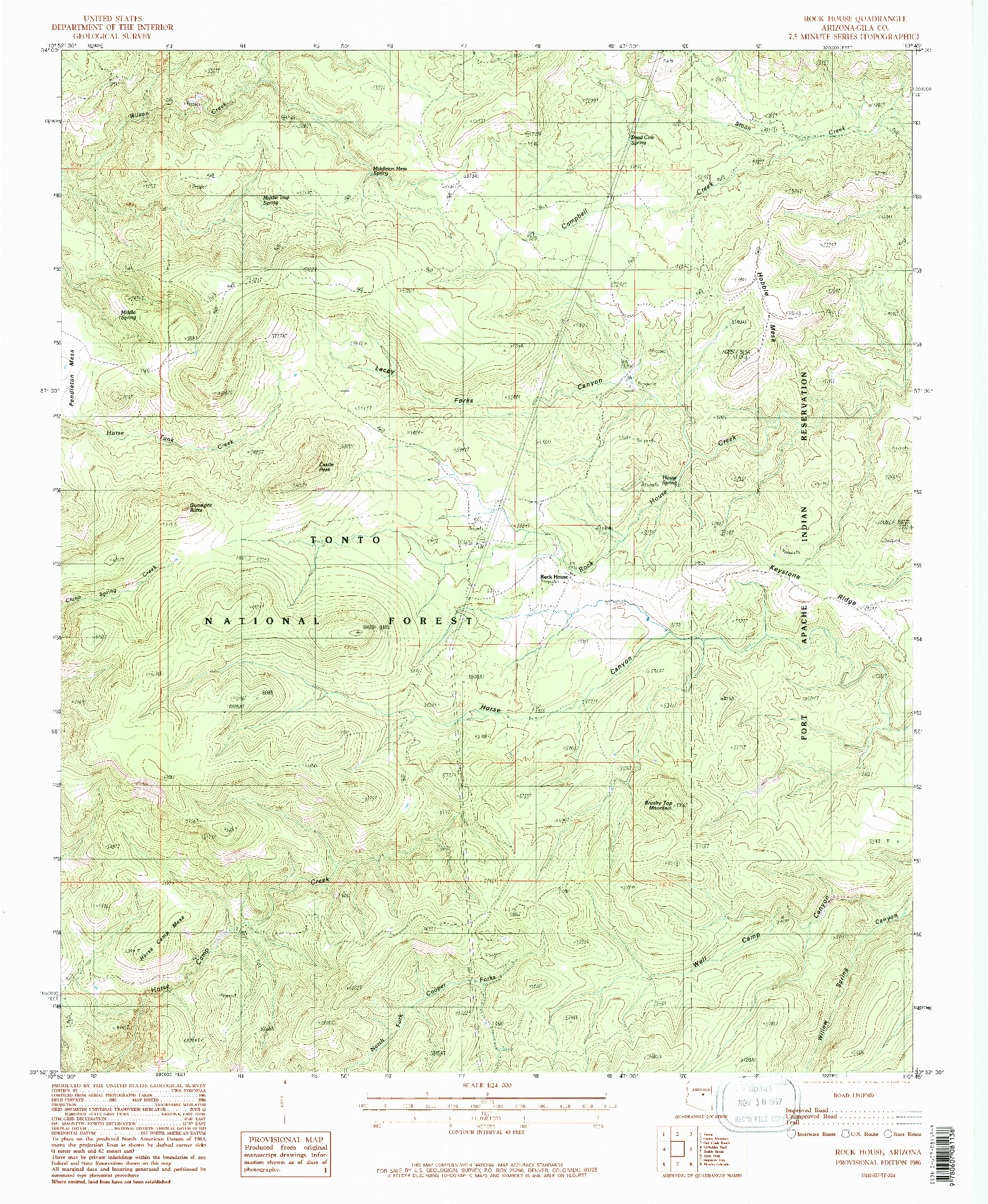 USGS 1:24000-SCALE QUADRANGLE FOR ROCK HOUSE, AZ 1986