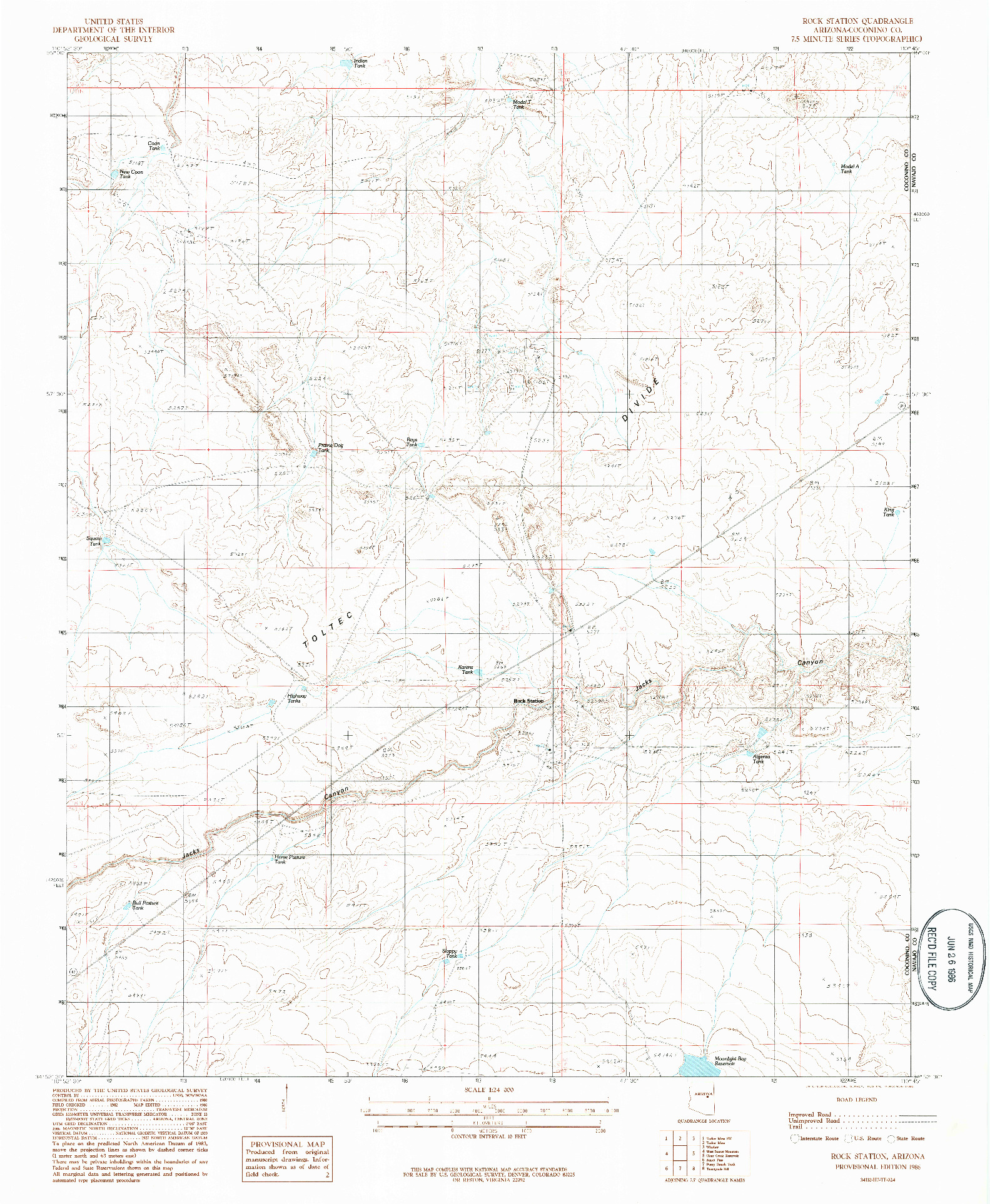 USGS 1:24000-SCALE QUADRANGLE FOR ROCK STATION, AZ 1986