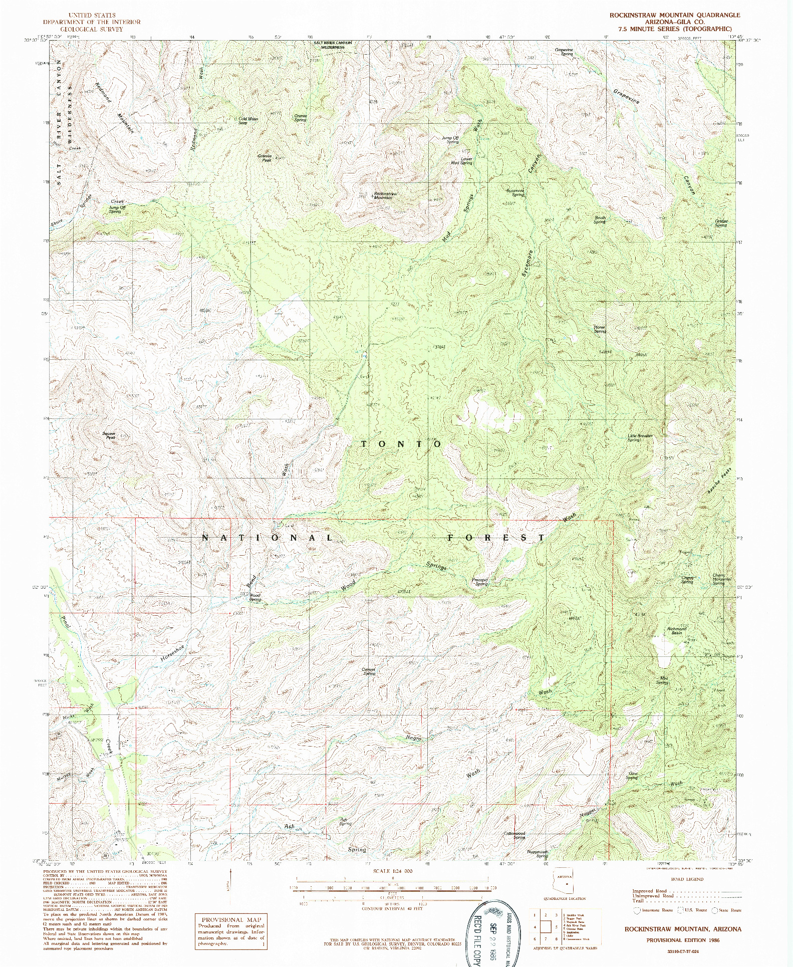 USGS 1:24000-SCALE QUADRANGLE FOR ROCKINSTRAW MOUNTAIN, AZ 1986