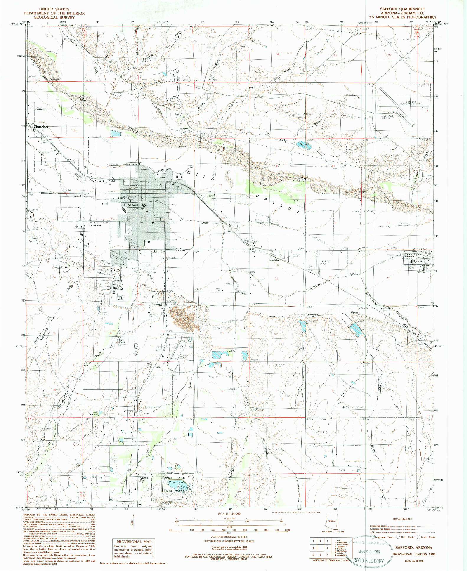 USGS 1:24000-SCALE QUADRANGLE FOR SAFFORD, AZ 1985