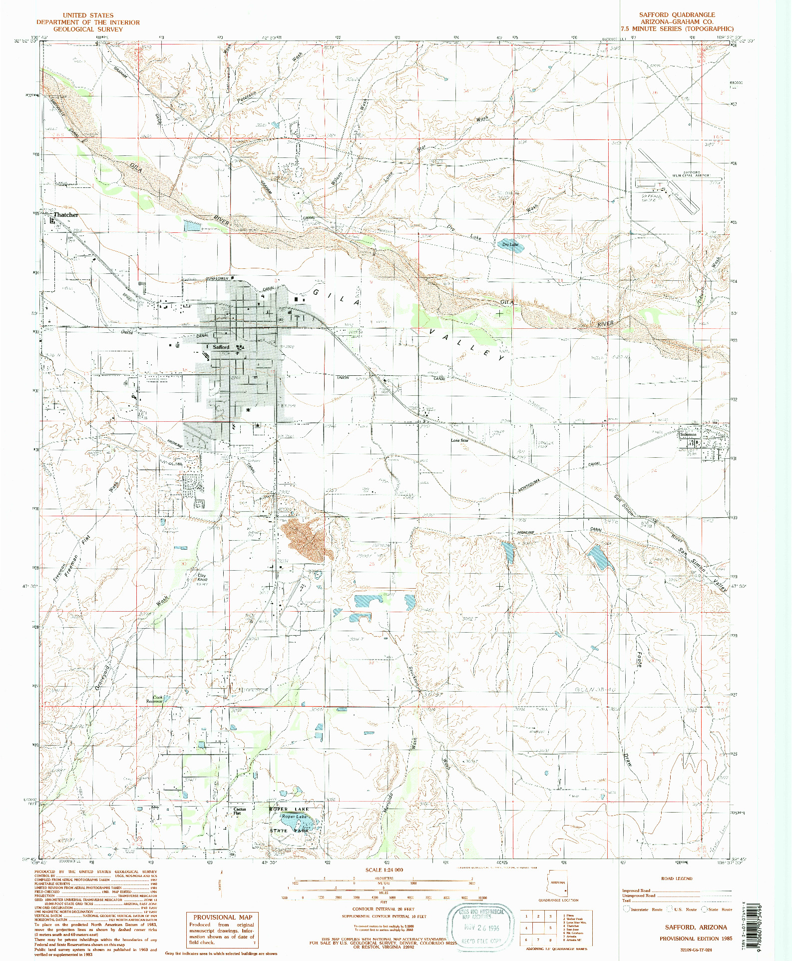 USGS 1:24000-SCALE QUADRANGLE FOR SAFFORD, AZ 1985