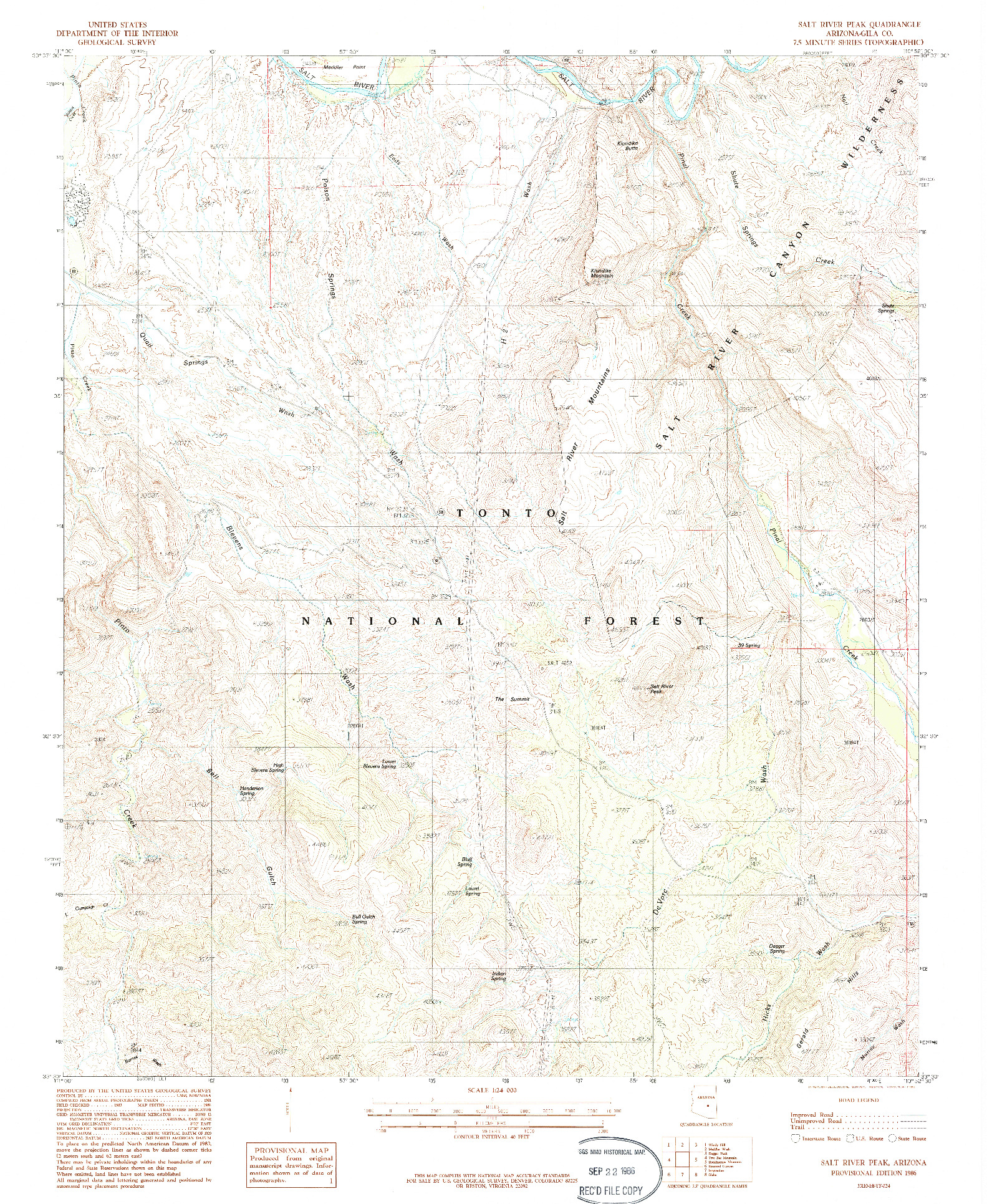 USGS 1:24000-SCALE QUADRANGLE FOR SALT RIVER PEAK, AZ 1986