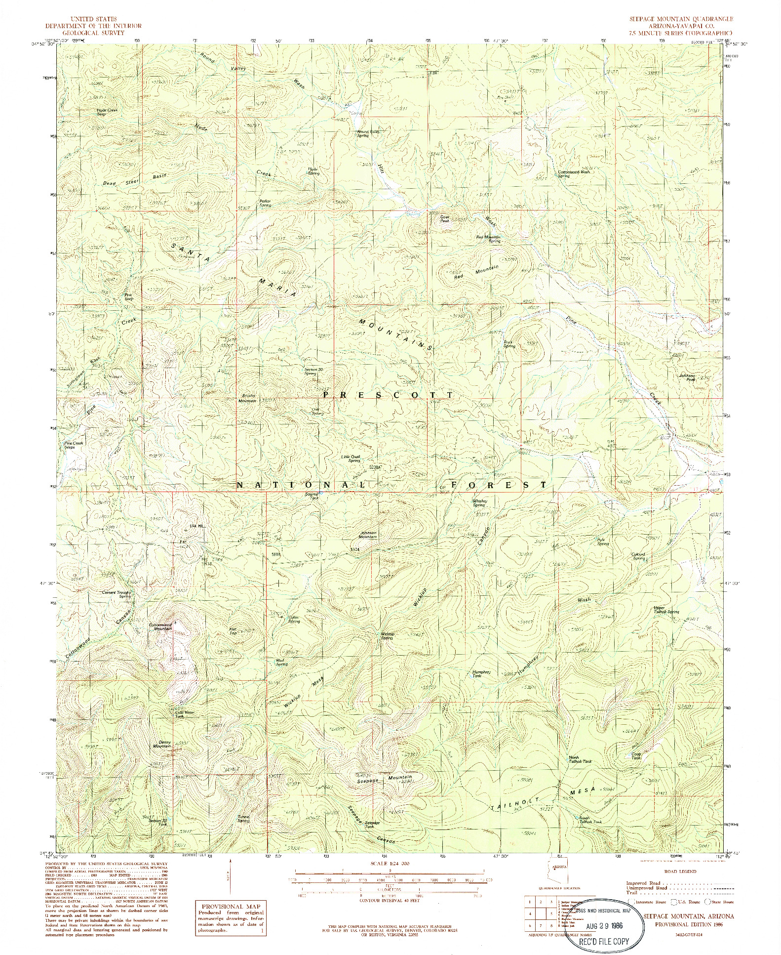 USGS 1:24000-SCALE QUADRANGLE FOR SEEPAGE MOUNTAIN, AZ 1986