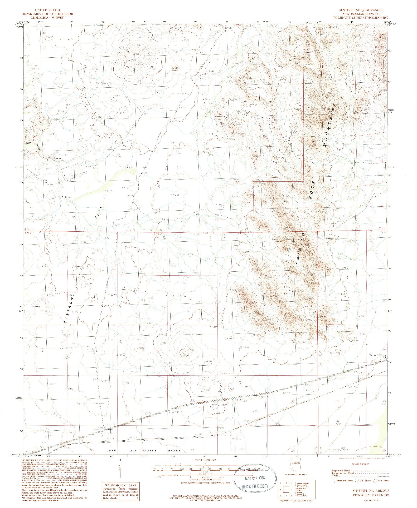USGS 1:24000-SCALE QUADRANGLE FOR SENTINEL NE, AZ 1986