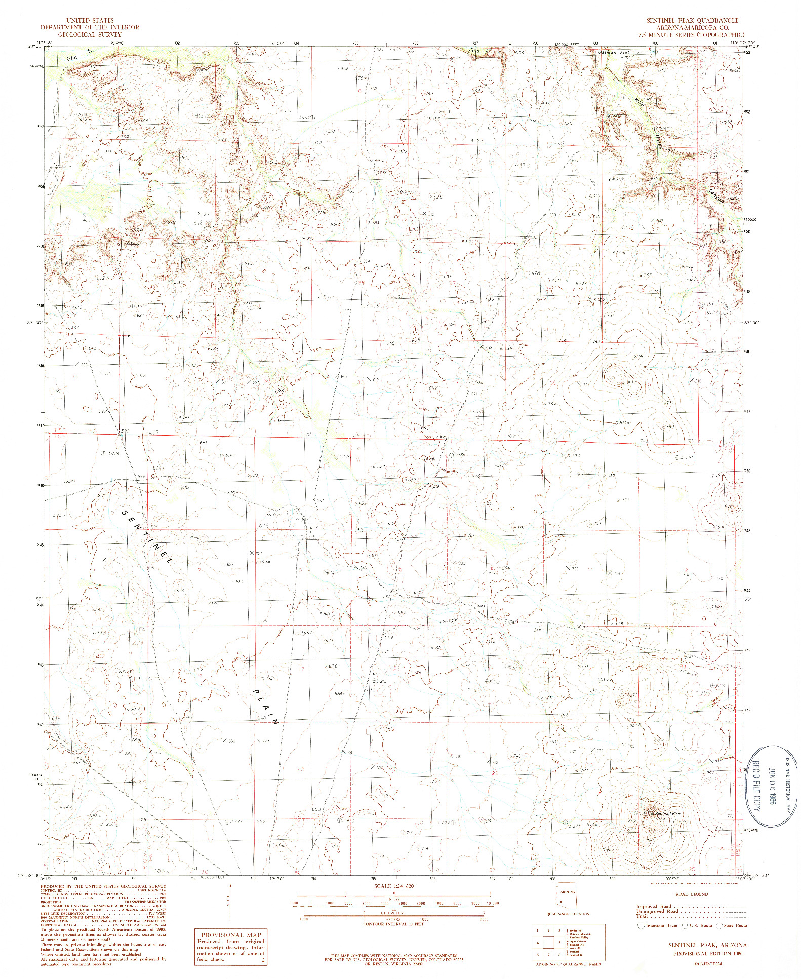 USGS 1:24000-SCALE QUADRANGLE FOR SENTINEL PEAK, AZ 1986